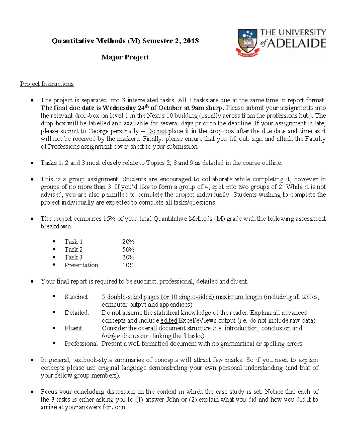 Quantitative Methods (M) (UAC) Semester 1, 2025 Major Project Guide ...