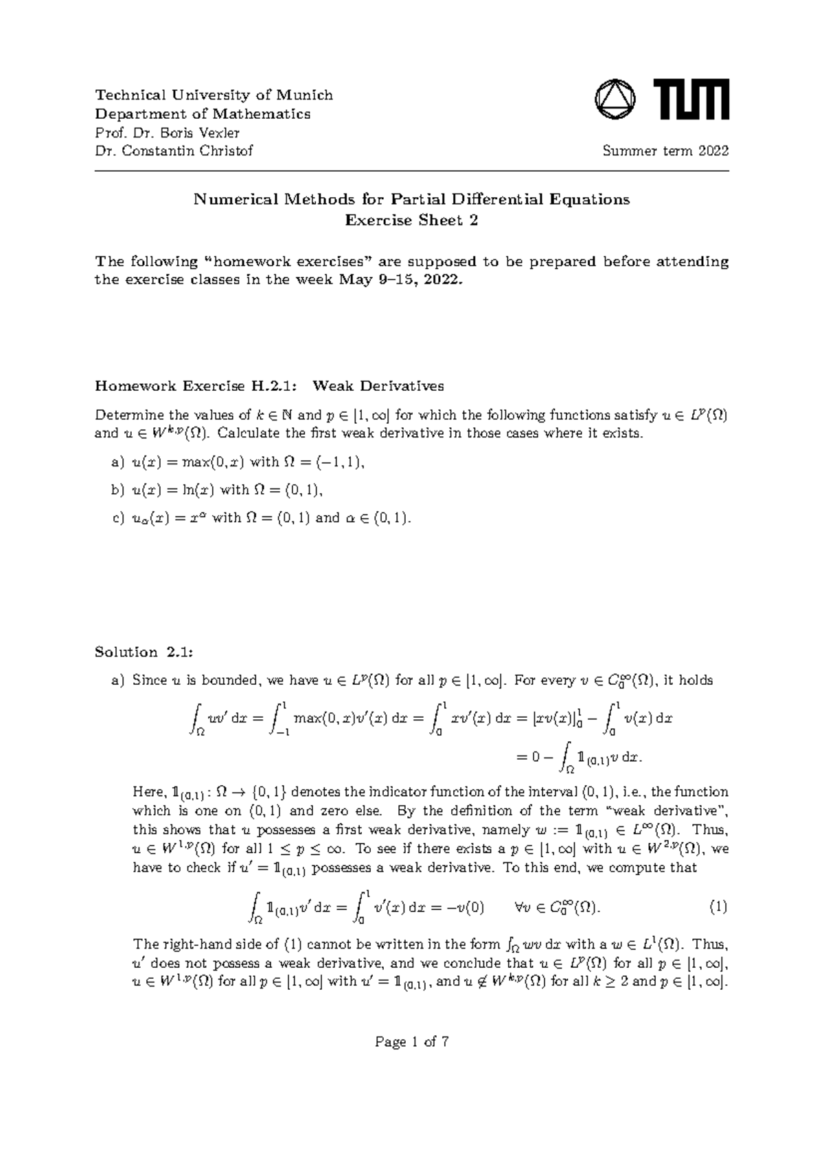 Solution Sheet 02: Numerical Methods for PDEs - Summer Term 2022 - Studocu