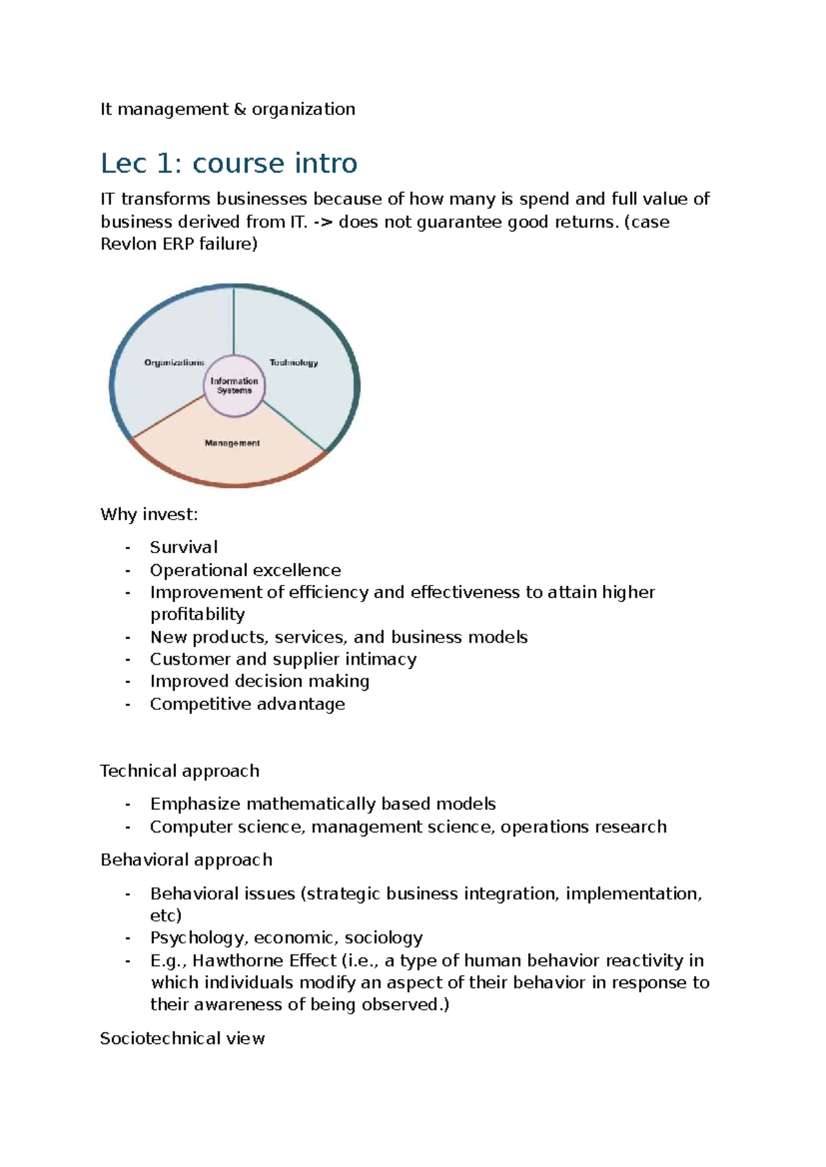IT Management - Lecture Notes Overview (Lec 1-7) - Studocu