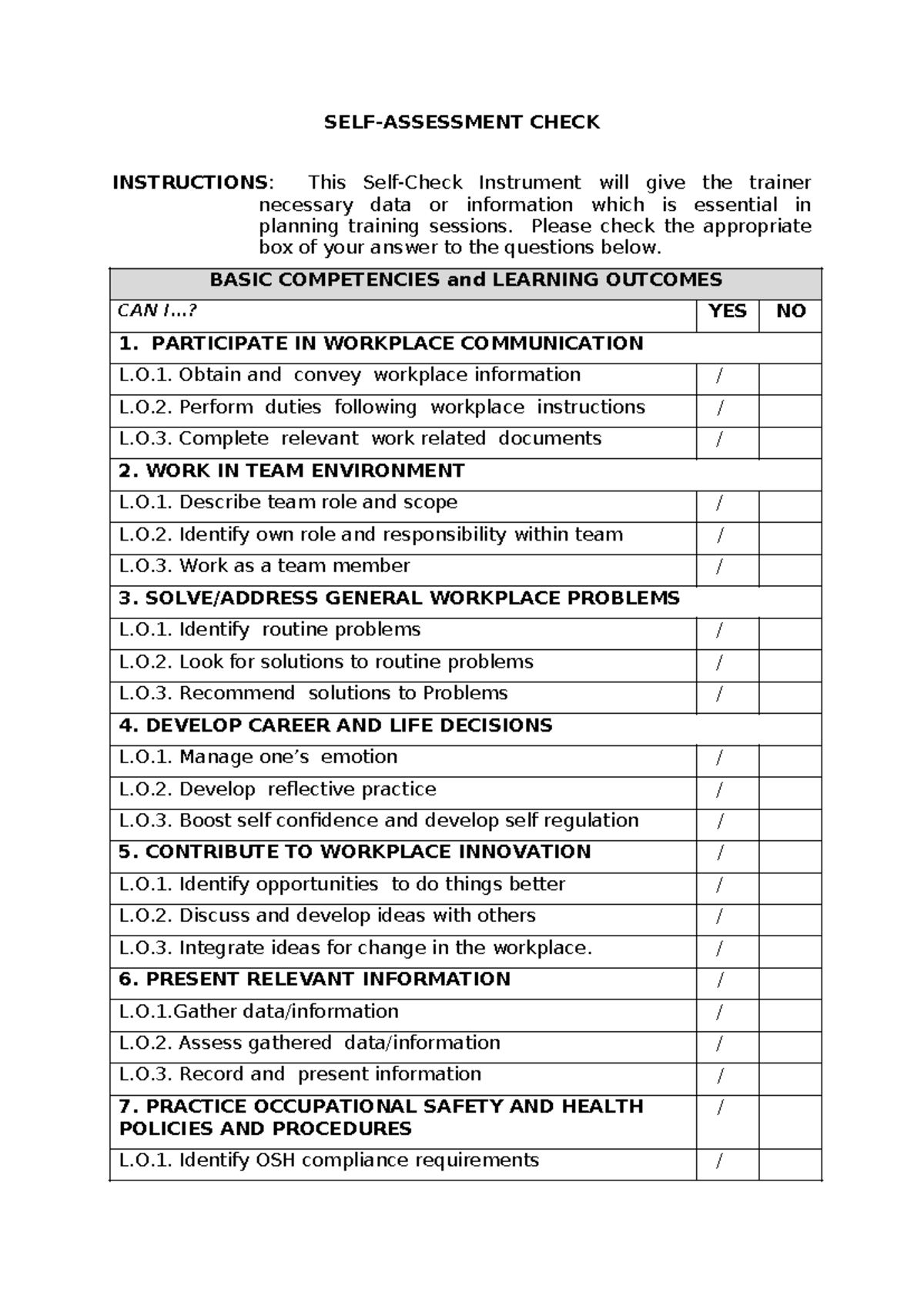 02A - Self-Assessment Check for Workplace Competencies and Learning ...