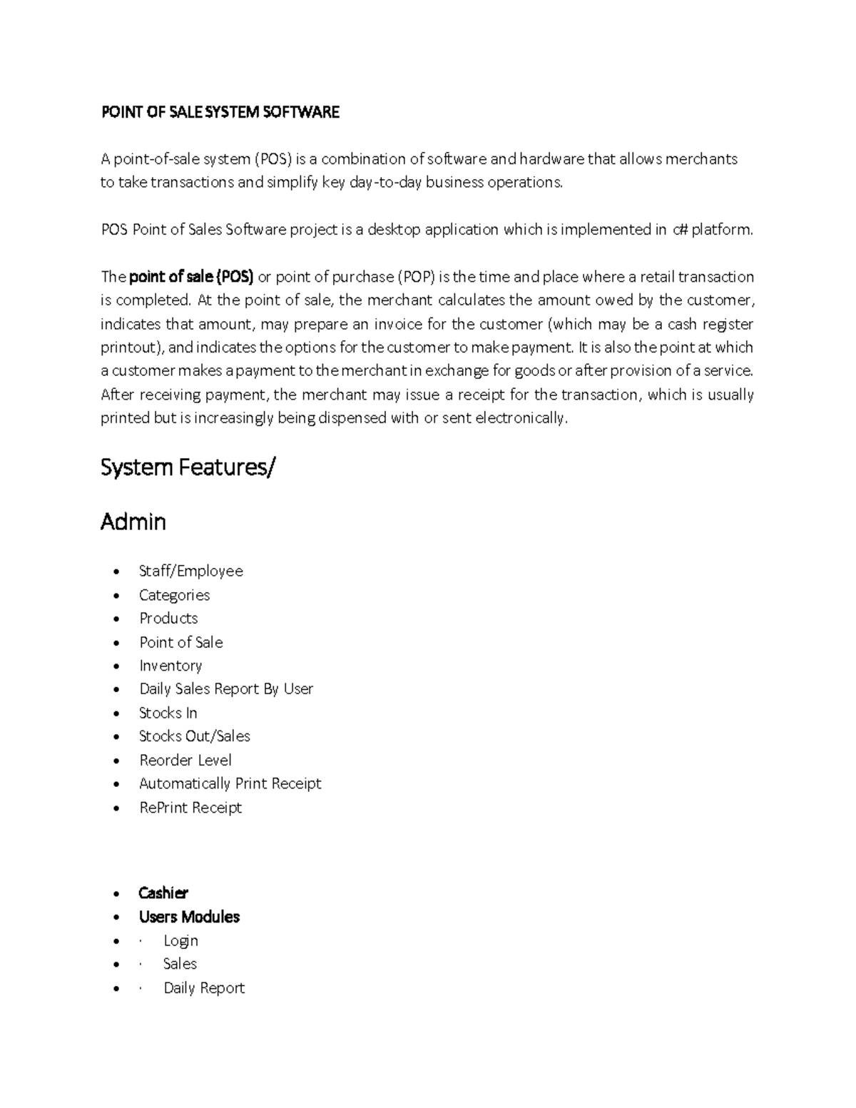 Point OF SALE System Software - POINT OF SALE SYSTEM SOFTWARE A point ...