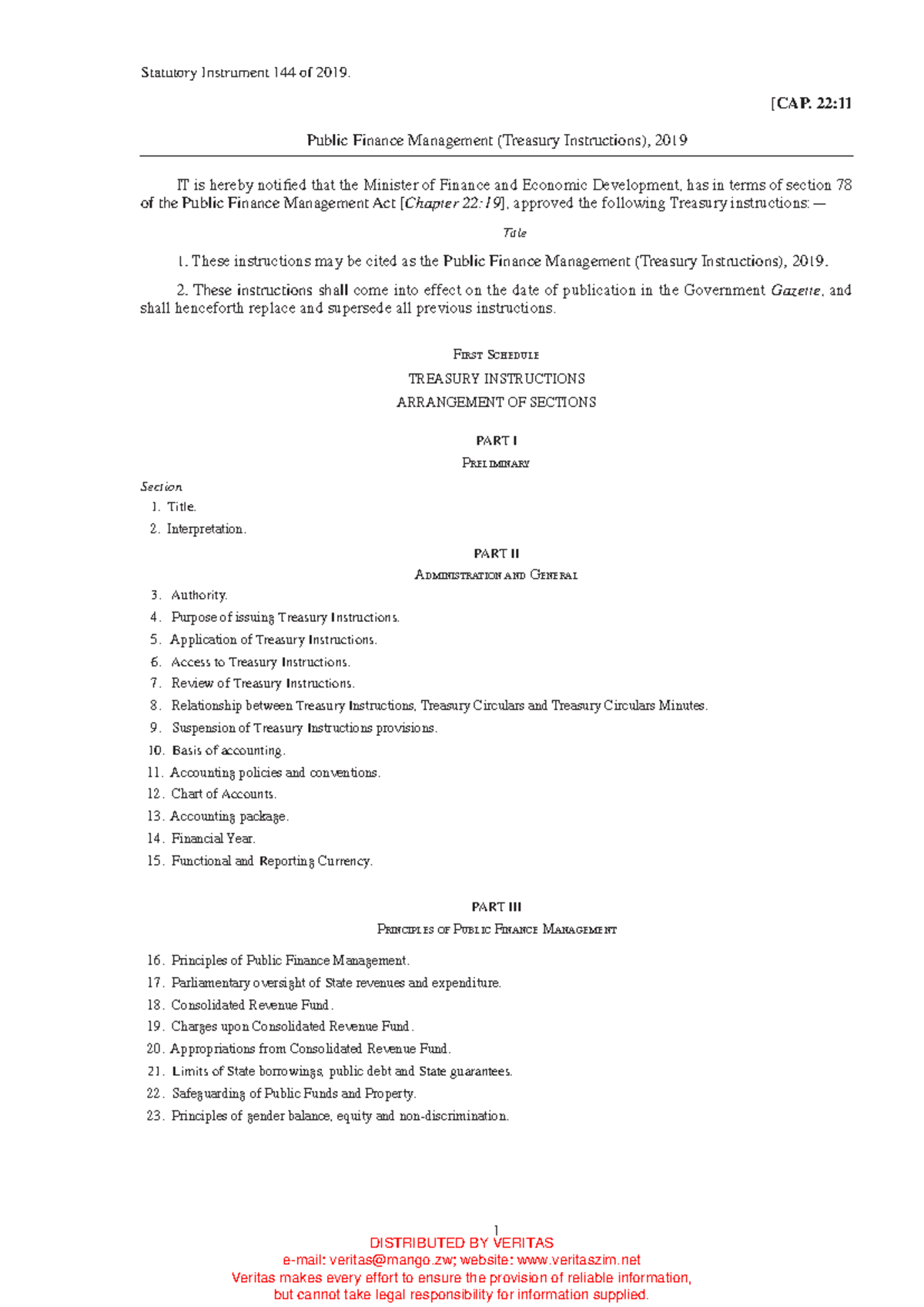S.I. 144 of 2019: Public Finance Management Treasury Instructions - Studocu