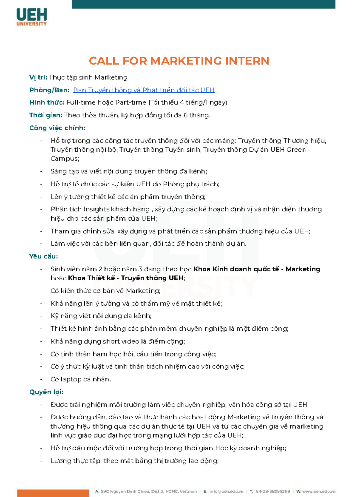 JD - Marketing Intern - Hmmm - CALL FOR MARKETING INTERN Vị trí: Thực ...