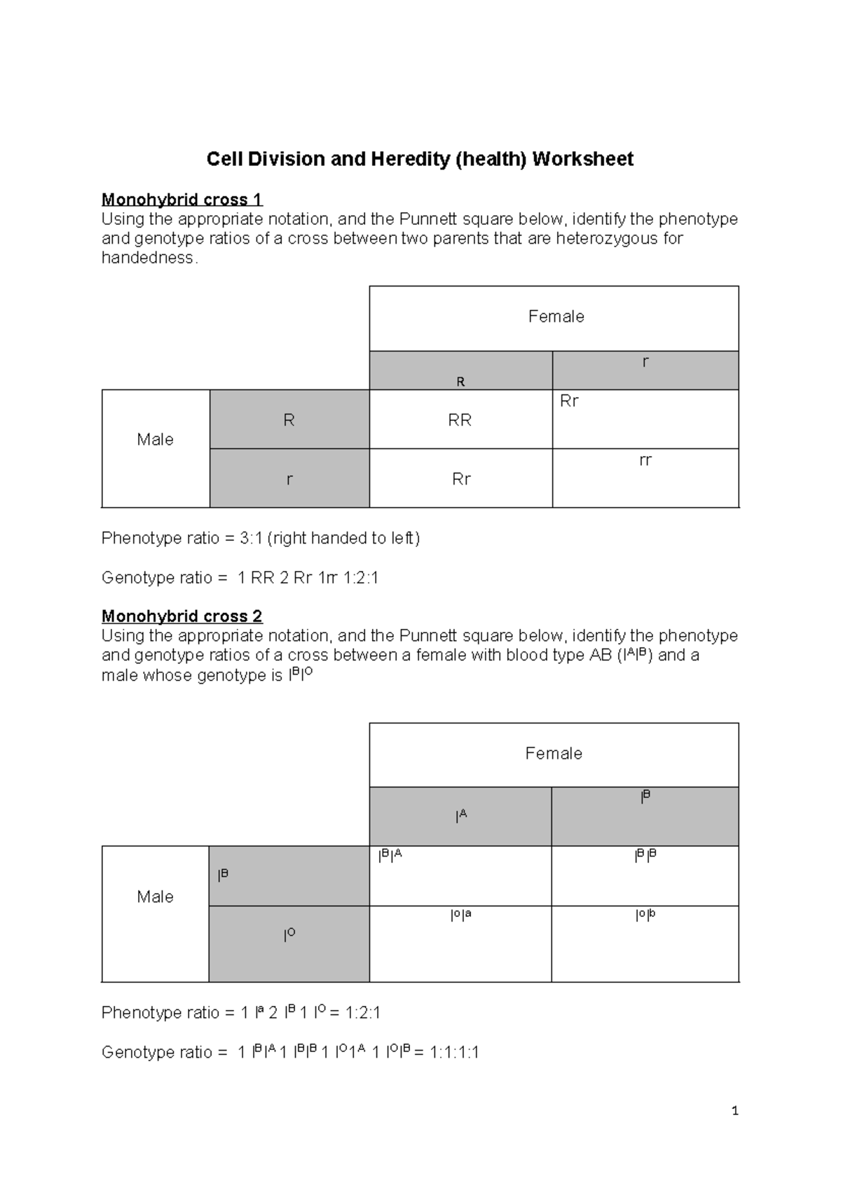3517-Cell Division and Heredity Worksheet for Biology Study - Studocu