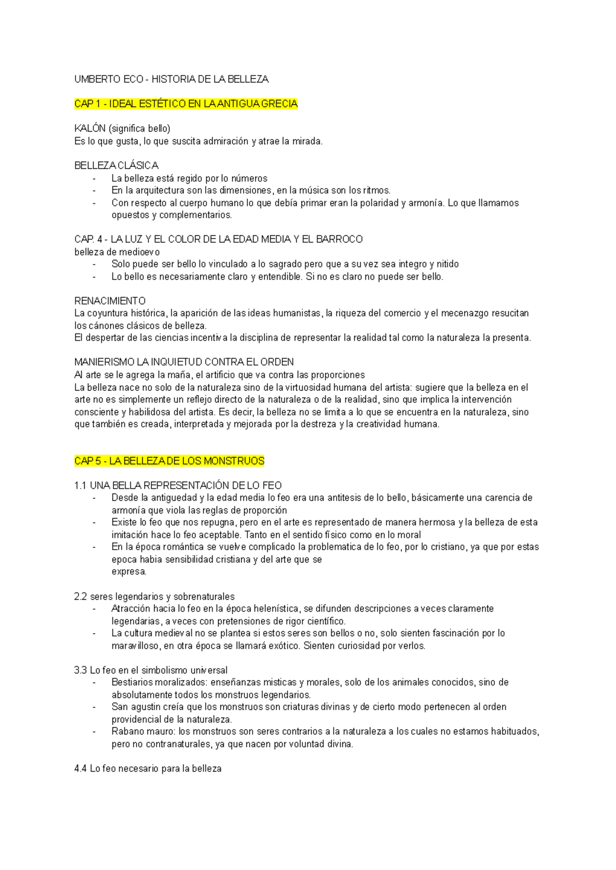 Resumen Historia de la Belleza - Umberto Eco - XDE - Document Preview