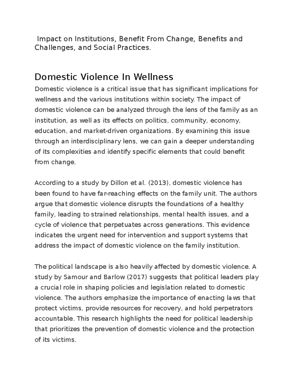 IDS 402 - IDS 402 - Impact on Institutions, Benefit From Change ...