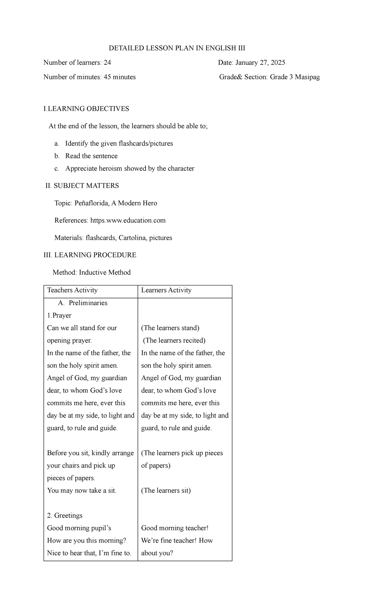 Dlp English 3 - Nice - DETAILED LESSON PLAN IN ENGLISH III Number of ...