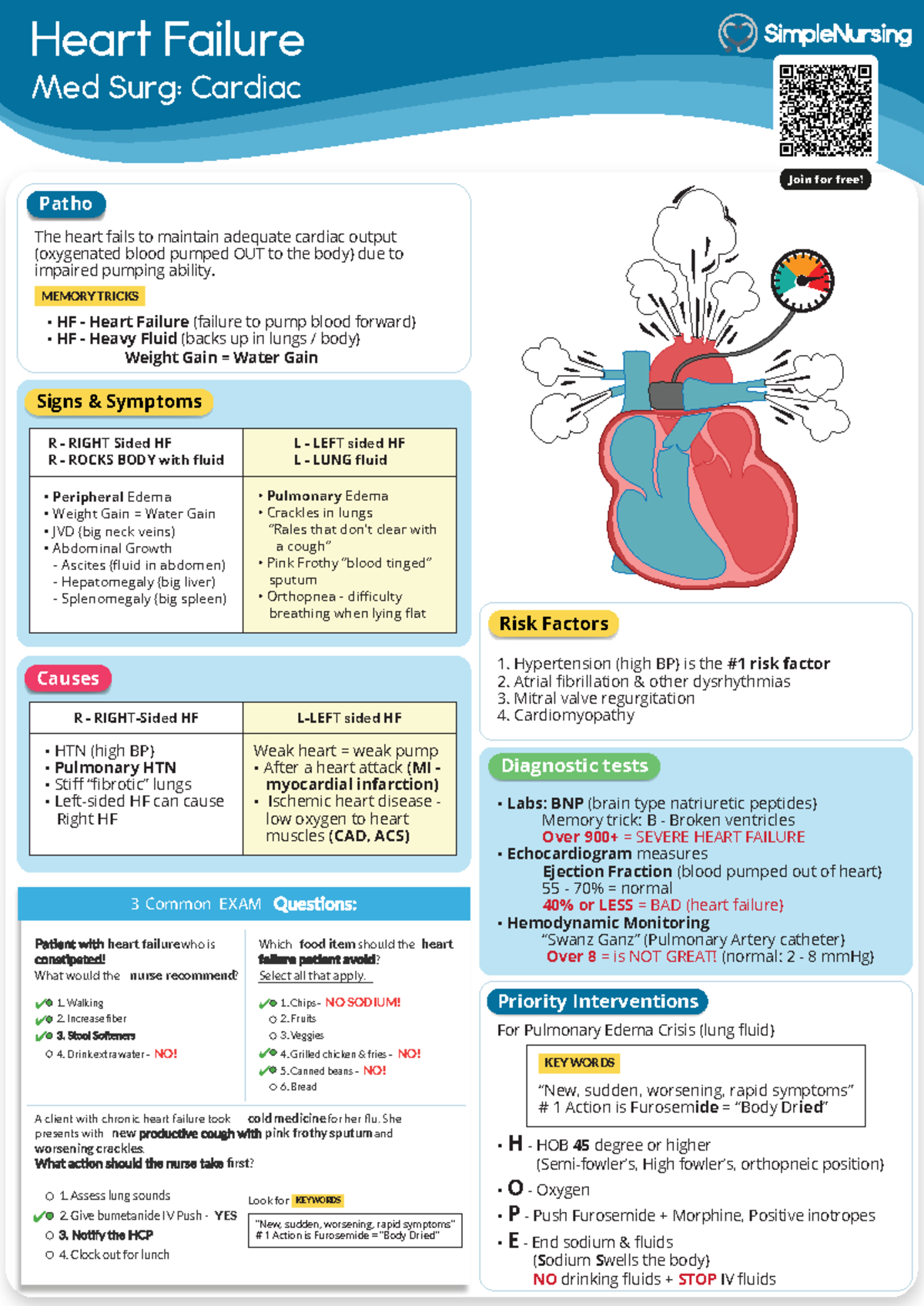 V1- Heart Failure - Info sheet - Heart Failure Med Surg: Cardiac Patho ...