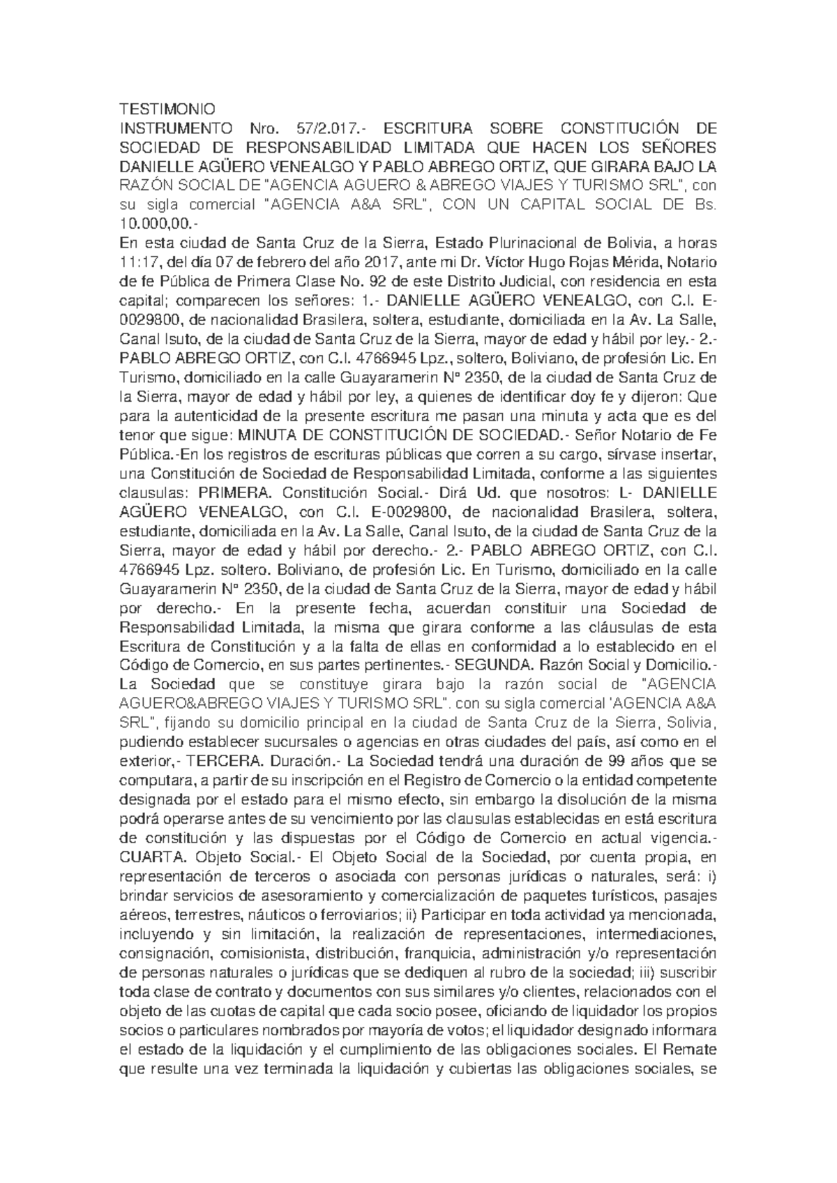 SRL - Constitución de Sociedad de Responsabilidad Limitada A&A - Document Preview