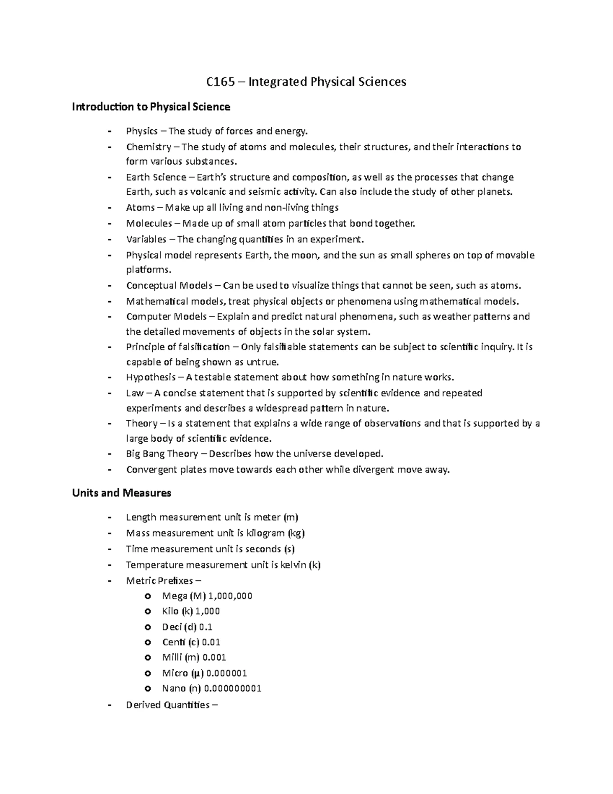 C165 Integrated Physical Sciences - Integrated Physical Sciences – C ...