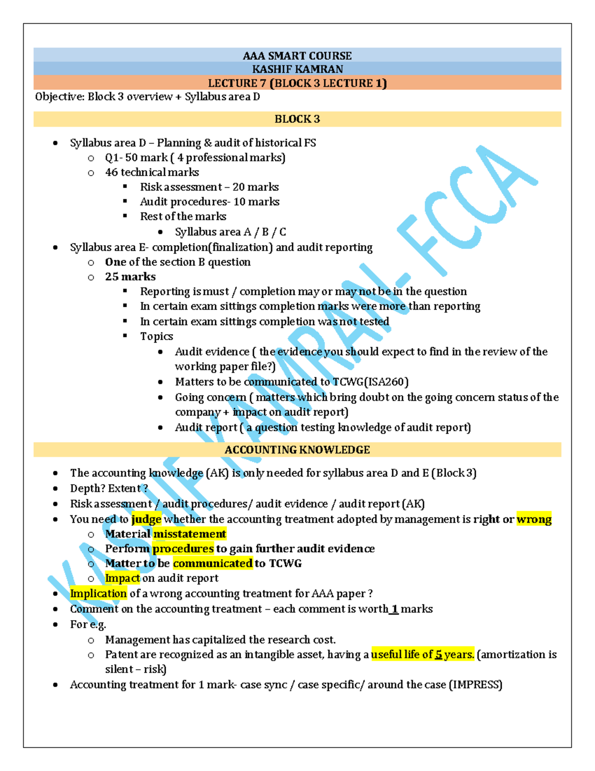 SMART COURSE KASHIF KAMRAN LECTURE 7 & 9 (BLOCK 3) - Audit Risk ...