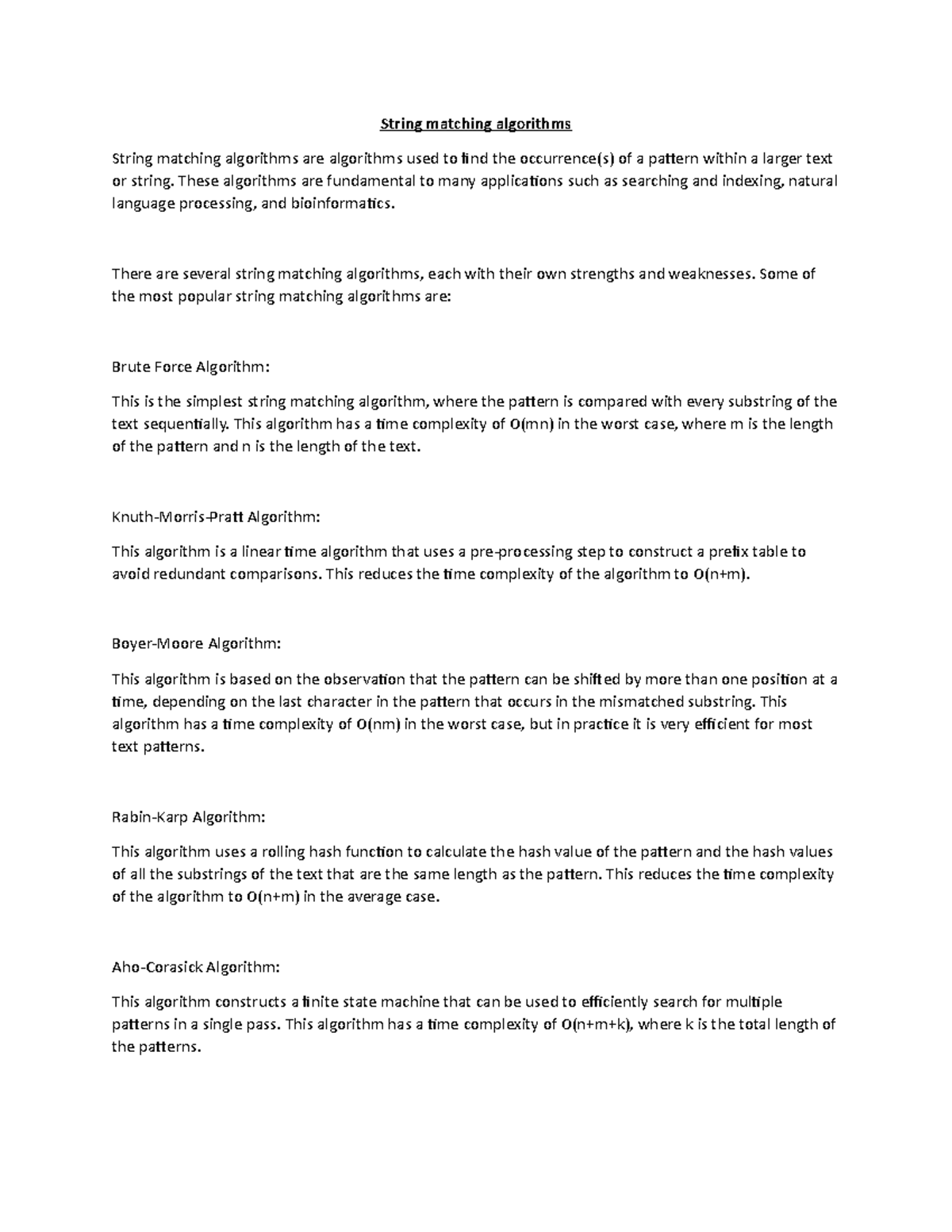 String matching algorithms - String matching algorithms String matching ...