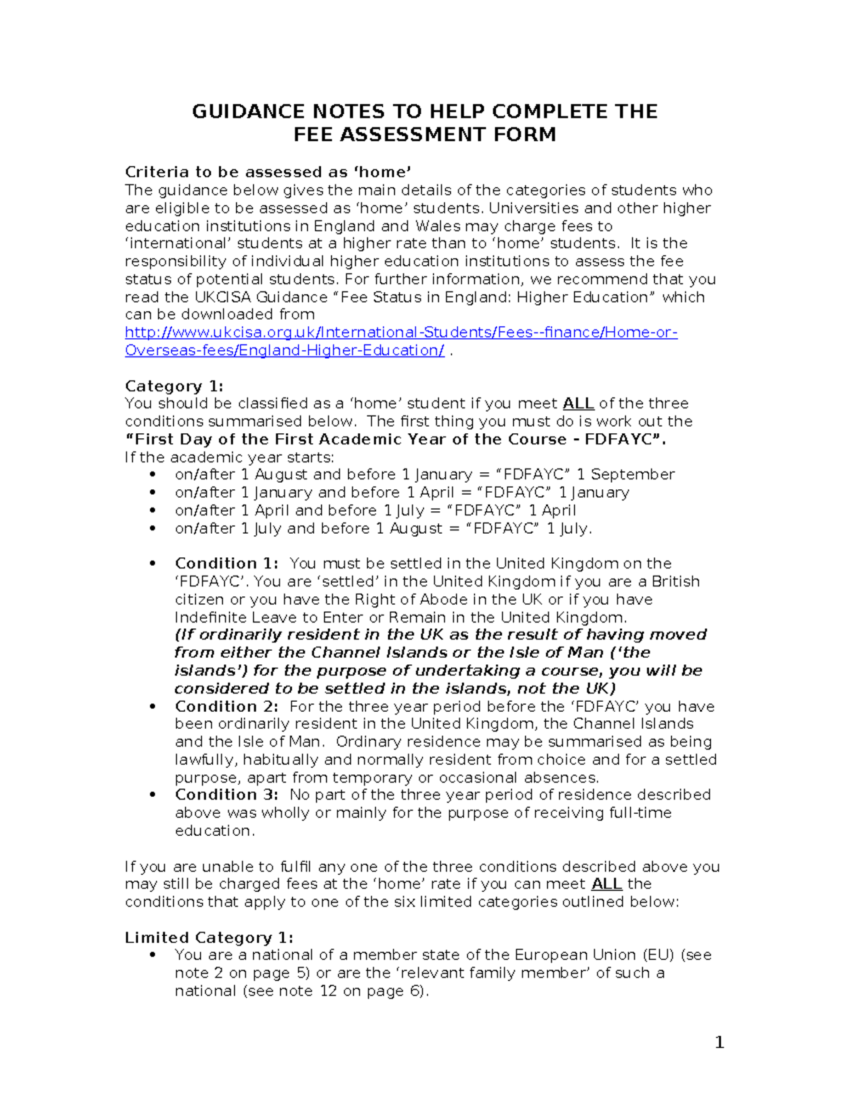 Guidance Notes for Completing the Fee Assessment Form 2014 - Studocu