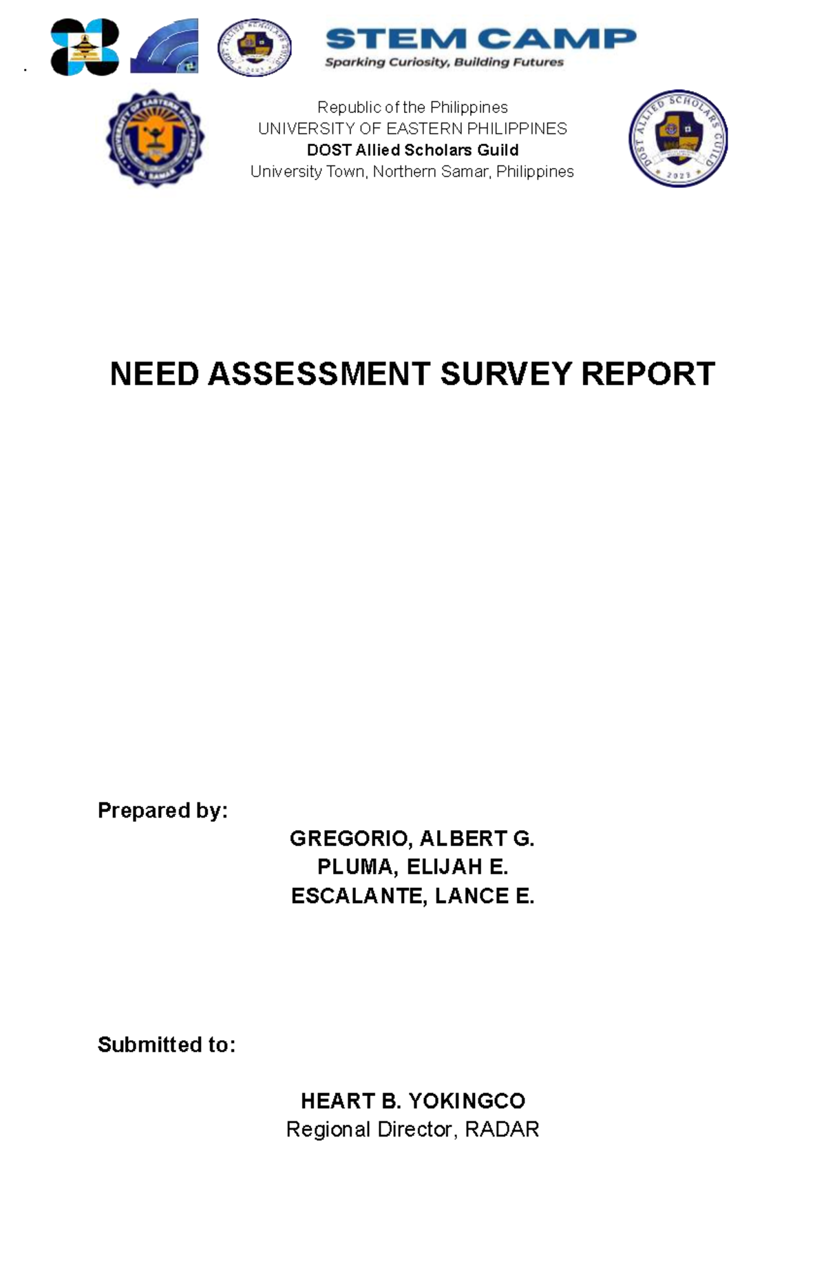 NEED Assessment Survey Report for STEM in Northern Samar Schools - Studocu