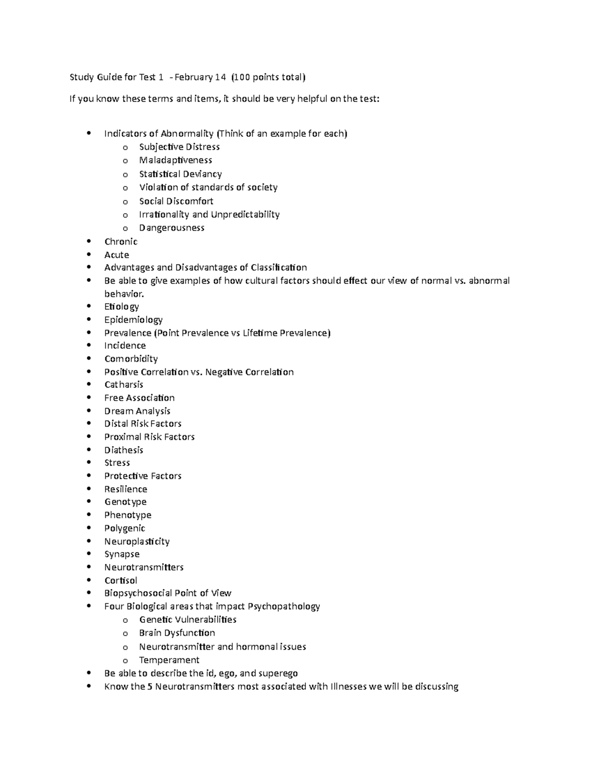 Psychology 101: Study Guide for Test 1 - Key Concepts & Topics - Studocu