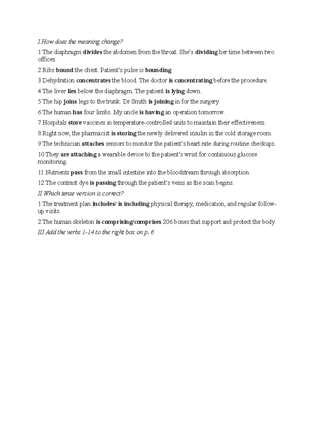 Present Simple & Continuous Examples for Medical Context - Studocu