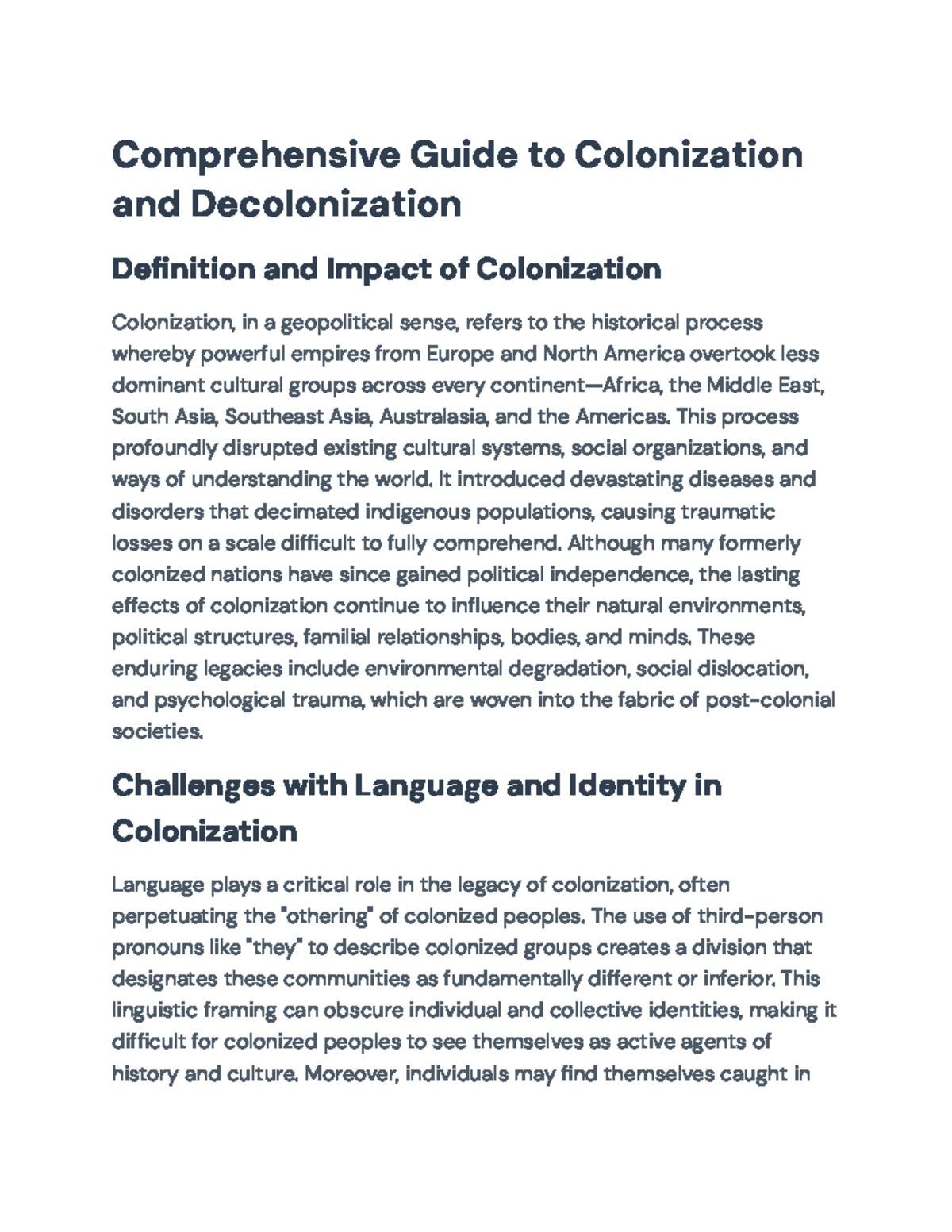 Comprehensive Guide to Colonization & Decolonization Concepts - Studocu