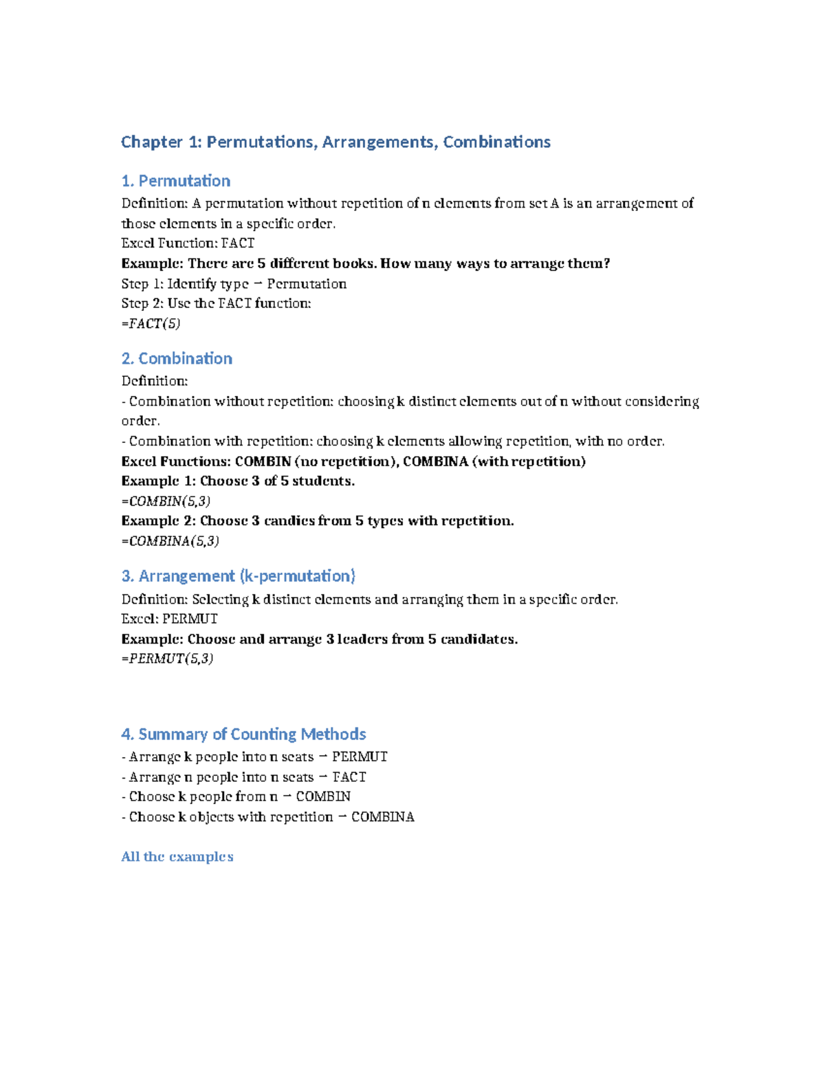 Chapter 1-5: Permutations, Combinations, Probability & Statistics - Studocu