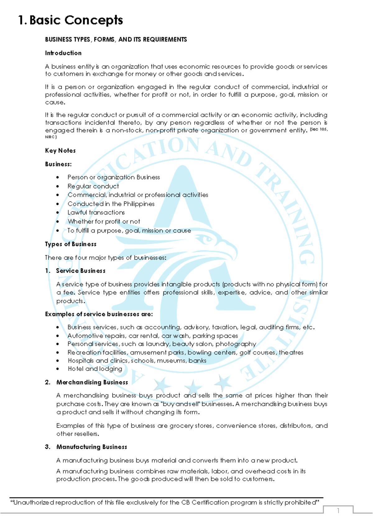 BUS 101: Chapter 1 - Basic Concepts of Business Types and Requirements ...
