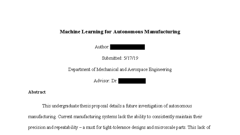 ME 499: Machine Learning Framework for Autonomous Manufacturing ...