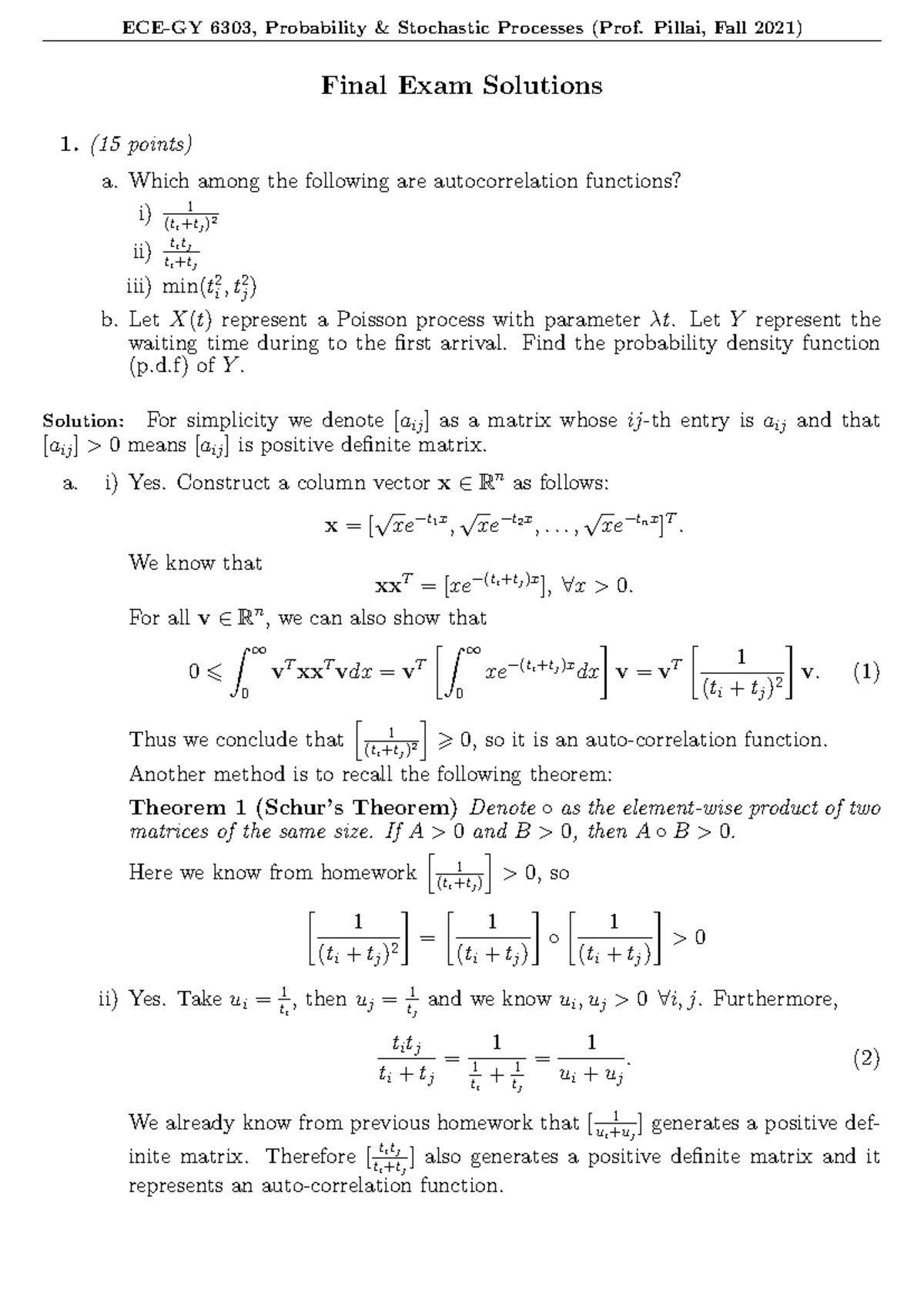 Final Exam Solutions (Course Code: ECE 505) - Fall 21 - Studocu