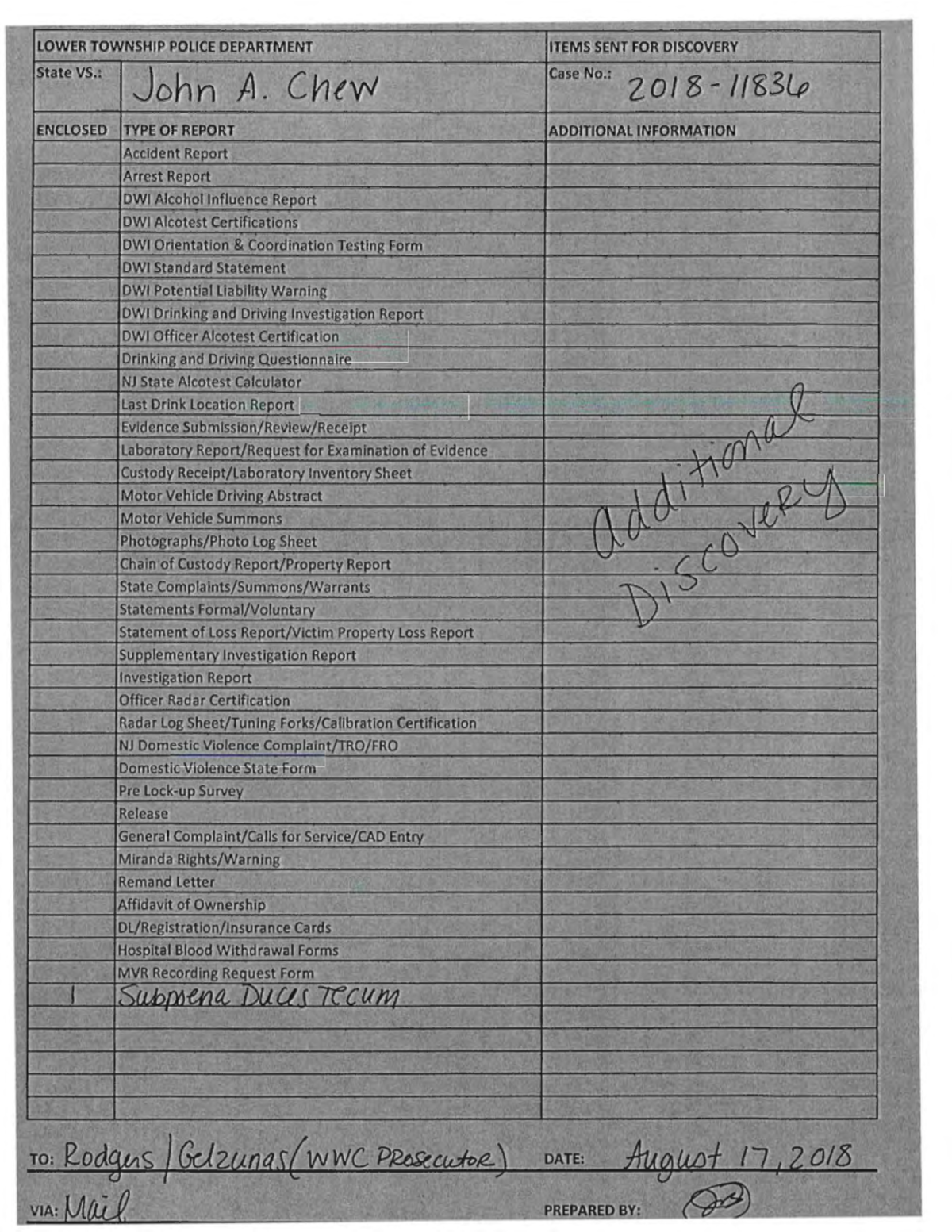 Report Example - LOWER TOWNSHIP POLICE DEPARTMENT ITEMS SEN