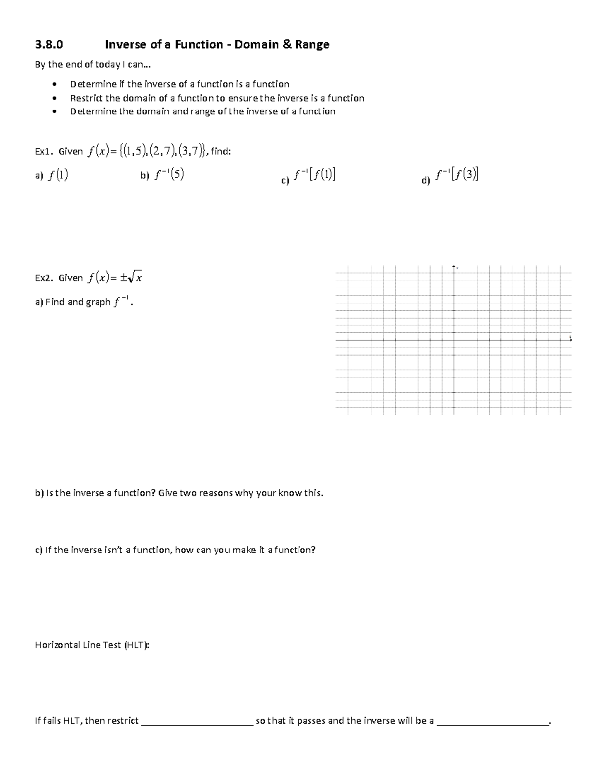 MATH 101: Inverse Function - Domain & Range Analysis and Exercises ...
