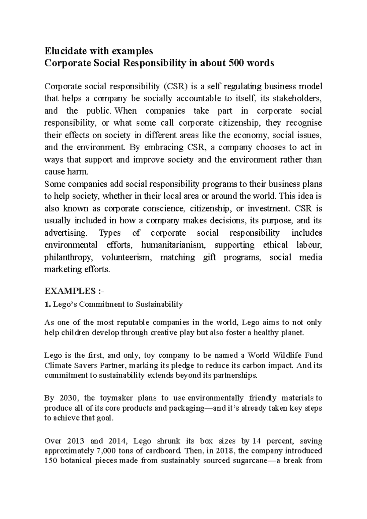 CSR - about csr - Elucidate with examples Corporate Social ...