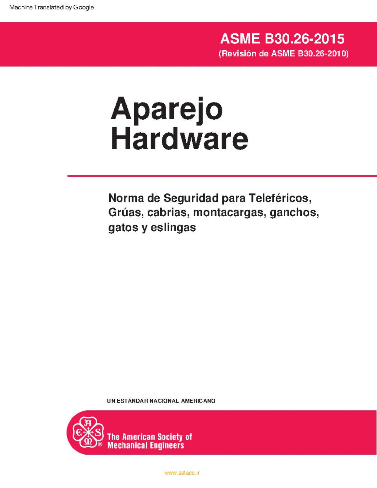 ASME B30.26-2015 Normas de Seguridad para Grúas y Teleféricos - Document Preview