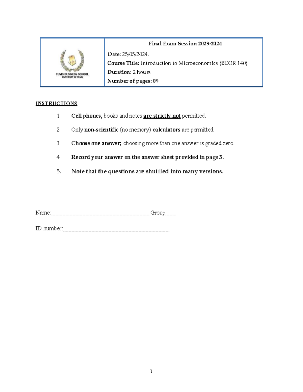 Final Exam Review: Introduction to Microeconomics (BCOR 140) 2024 - Studocu
