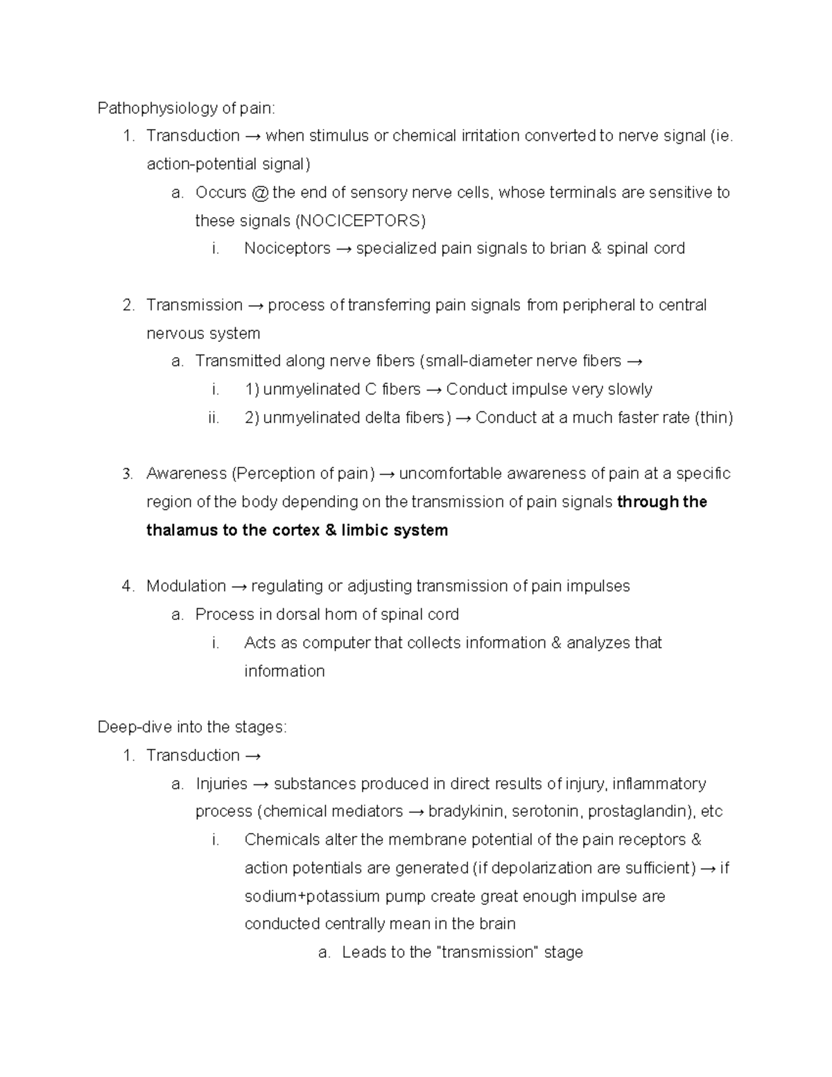 Class 8 Pathophysiology of Acute & Chronic Pain Processes - Studocu
