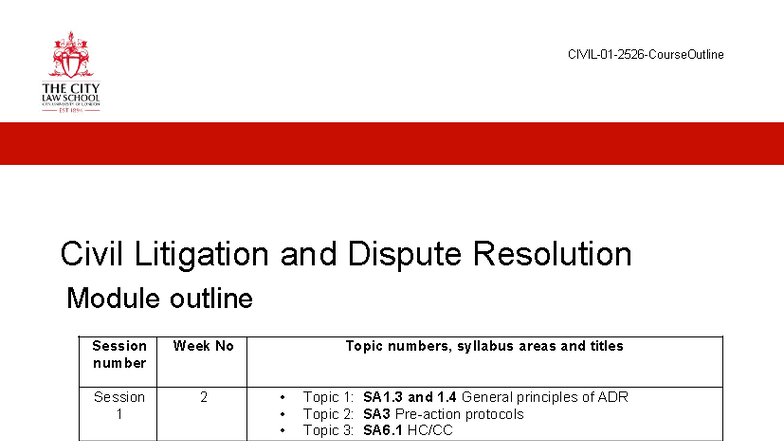 Civil 01 2526: Civil Litigation & Dispute Resolution Course Outline ...