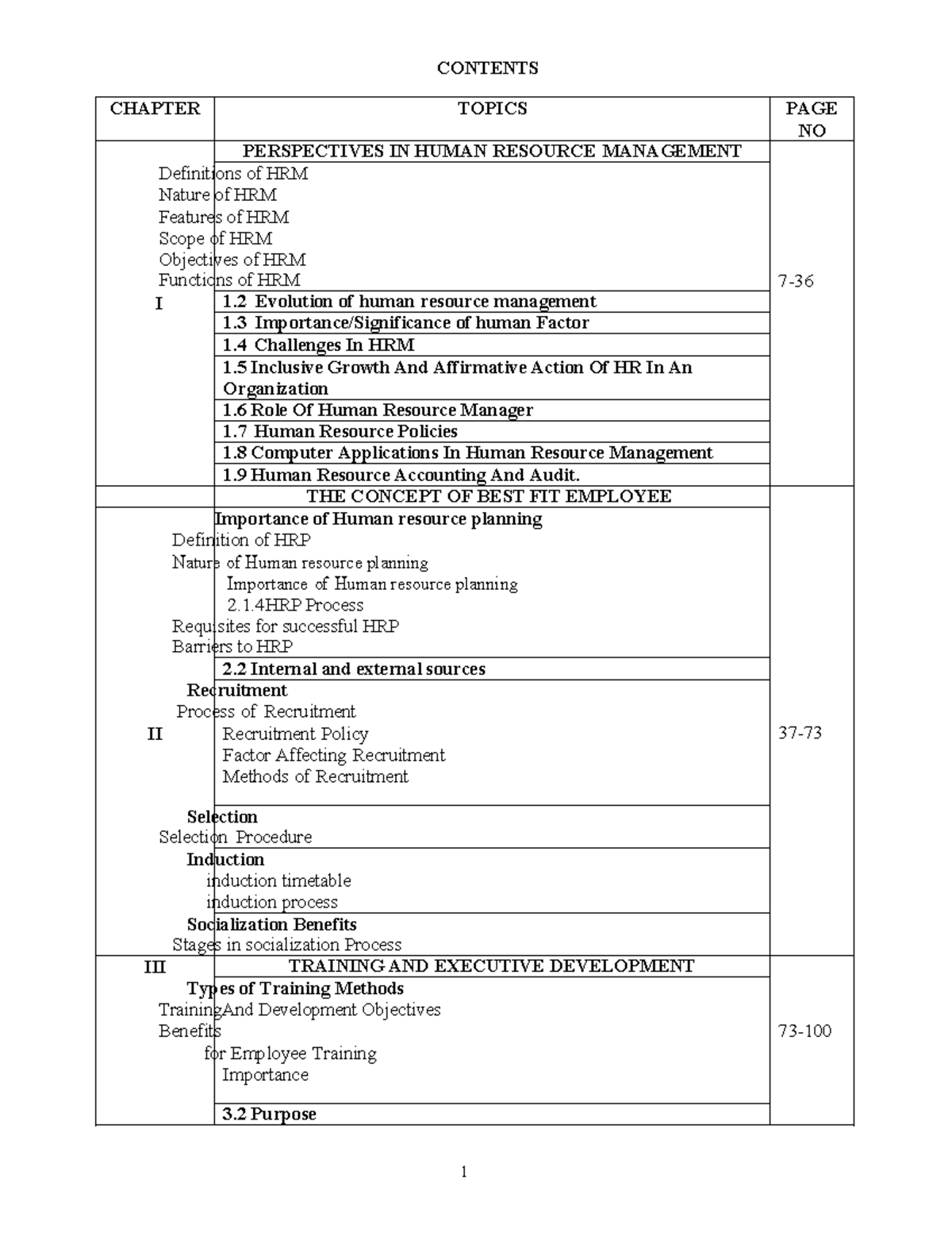Human Resource Management Notes - CONTENTS CHAPTER TOPICS PAGE NO I ...
