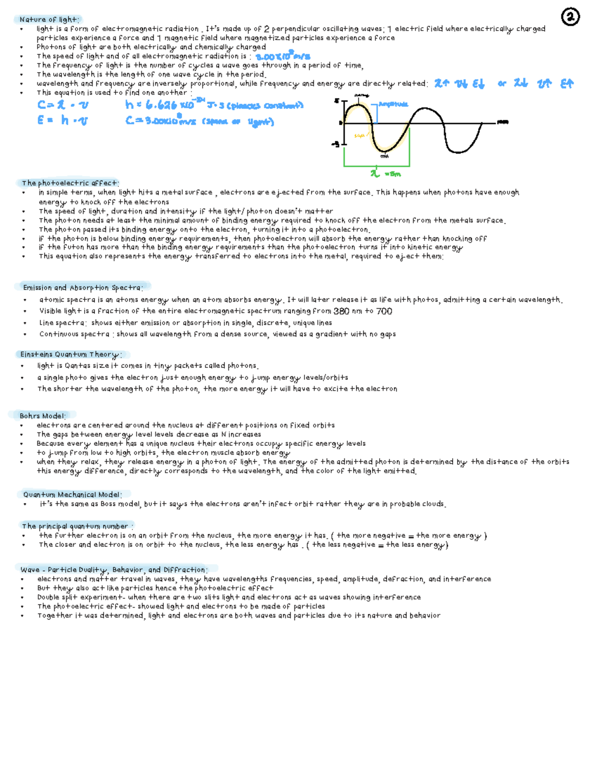 Chem 101 Week 1-3: Nature of Light & Quantum Theory Notes - Studocu