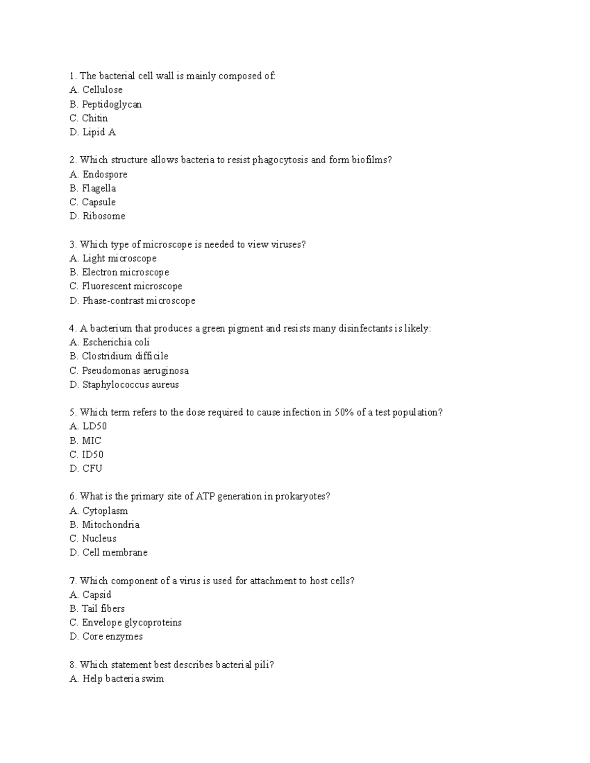 Final Exam Study Guide for Microbiology (Course Code: MIC101) - Studocu