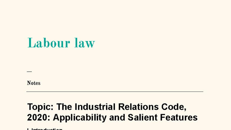 Labour Notes: Industrial Relations Code, 2020 - Key Features ...