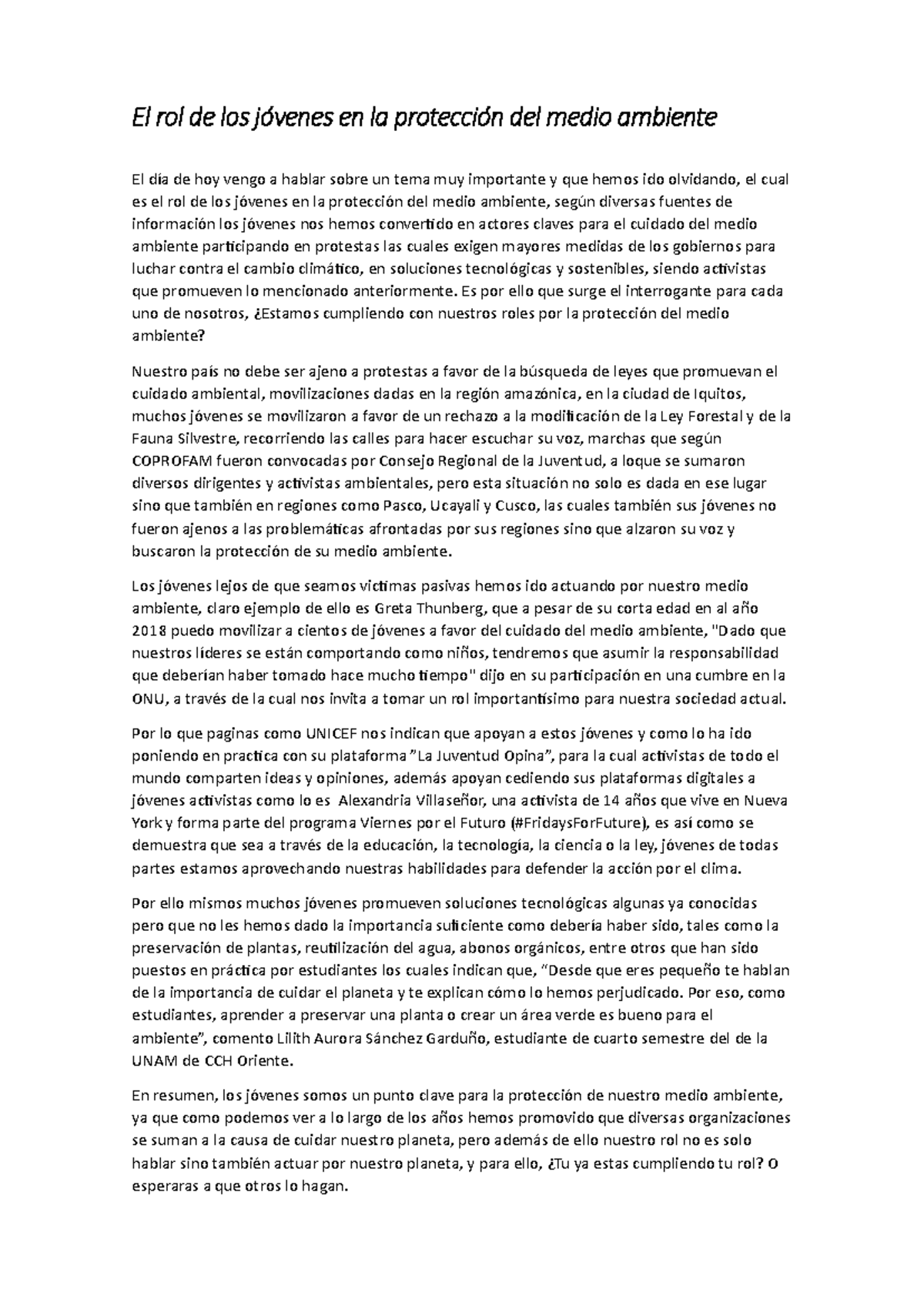 El rol de los jóvenes en la protección del medio ambiente: Un llamado a ...