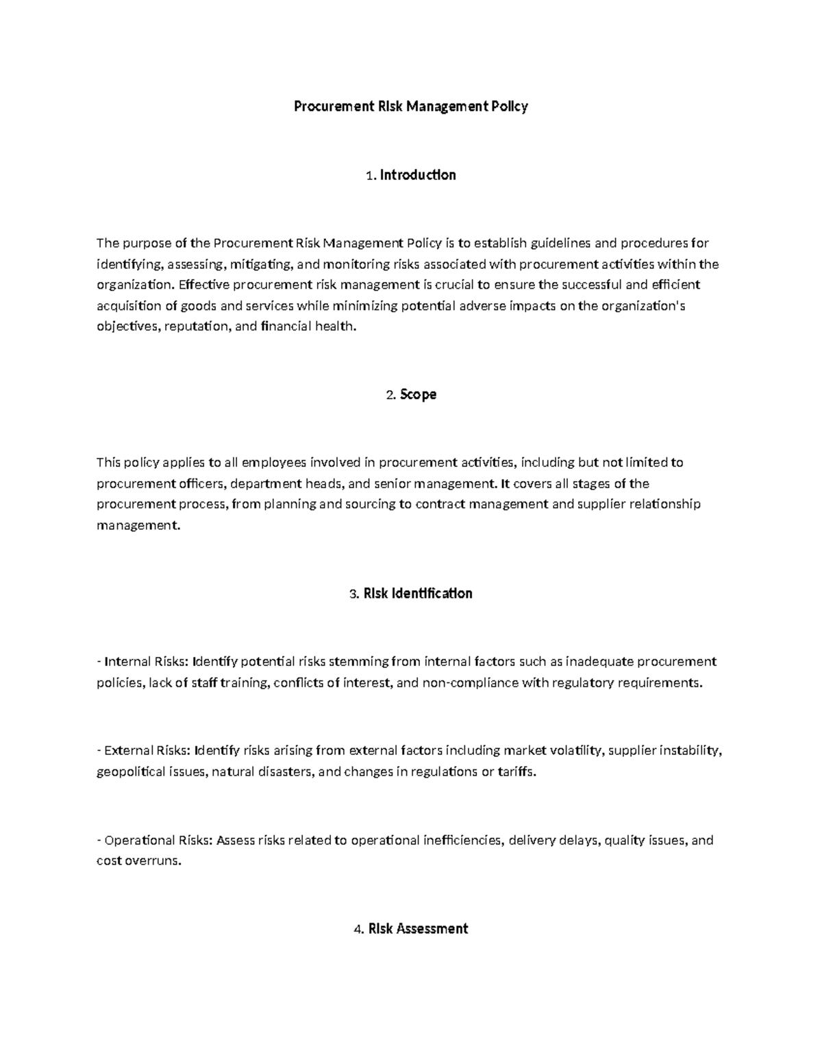 Procurement Risk Management Policy Overview and Guidelines - Studocu