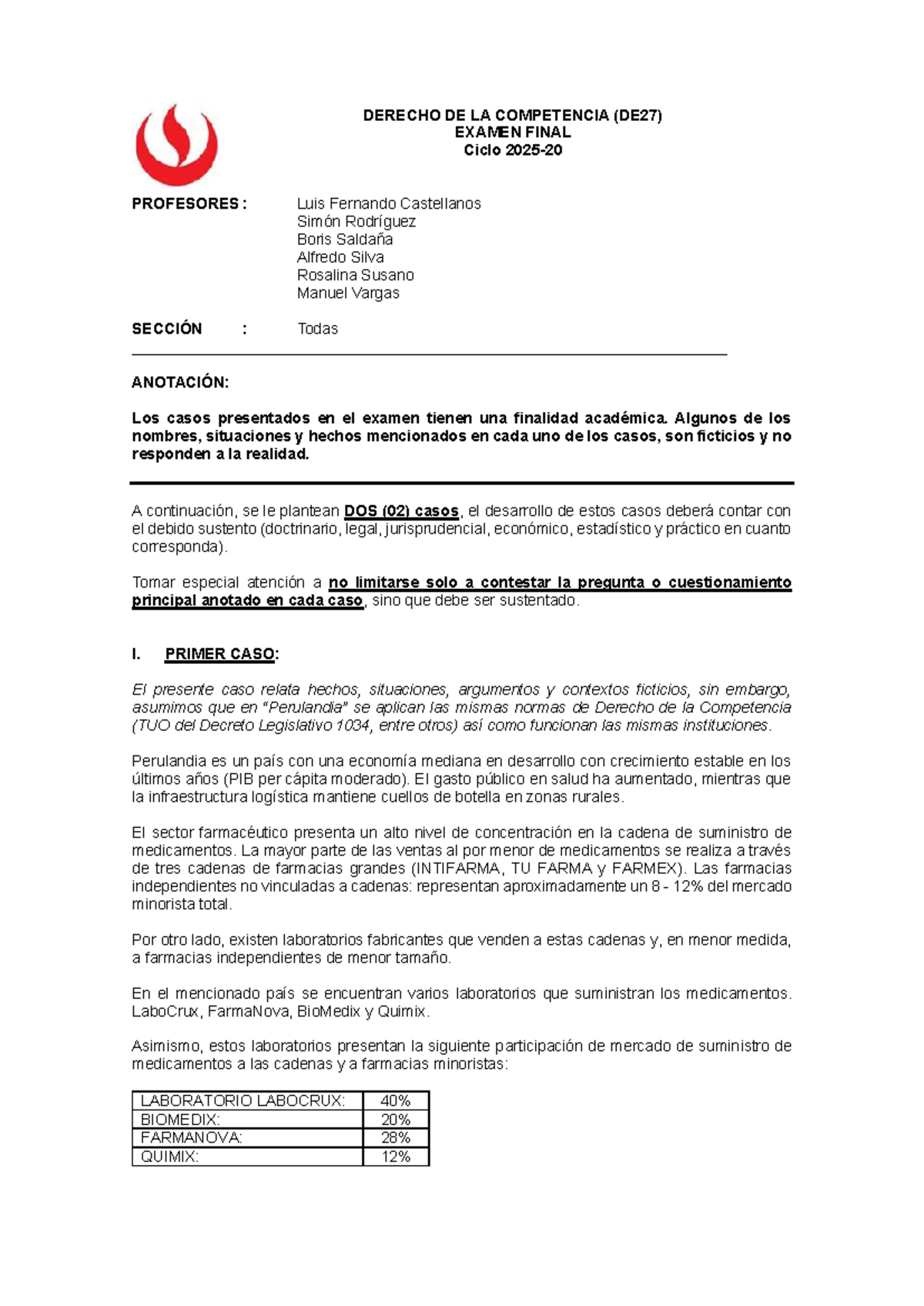 DERECHO DE LA COMPETENCIA (DE27) EXAMEN FINAL - Análisis de Casos - Document Preview
