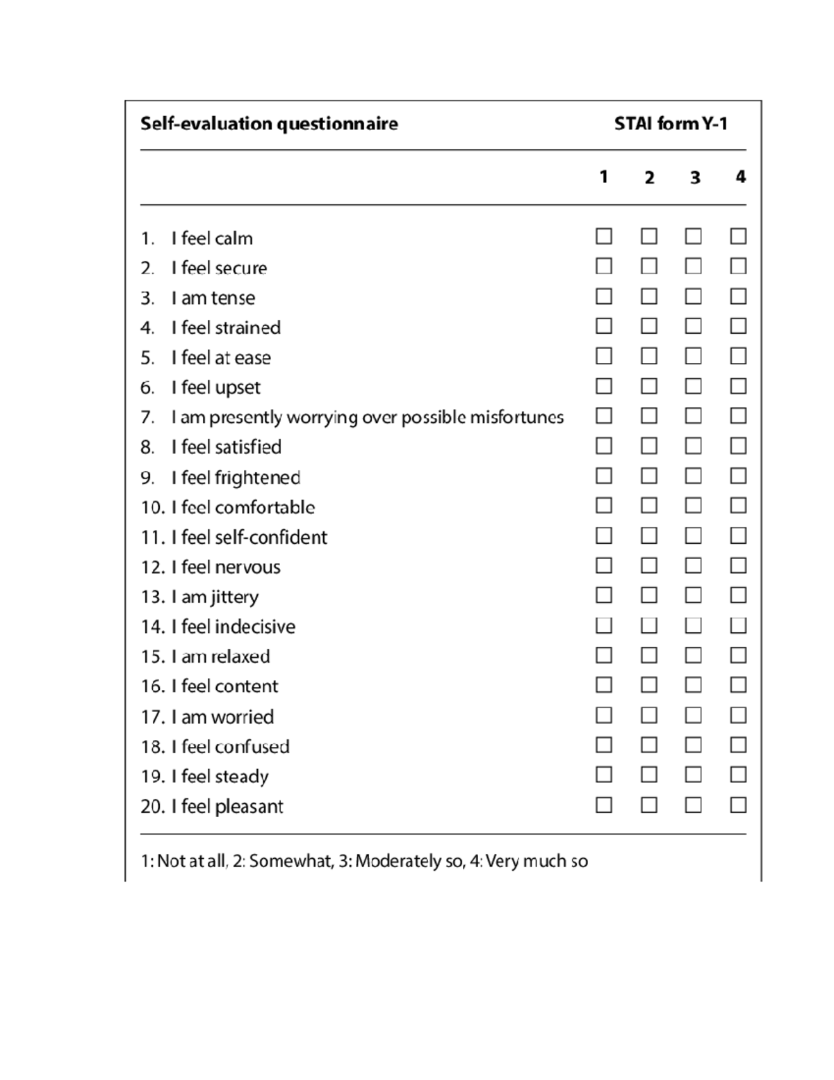 State-Trait Anxiety Inventory (STAI) Forms Y-1 & Y-2 Questionnaire ...