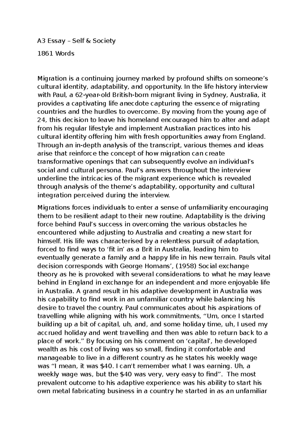 A3 Essay: Migration, Adaptability, and Cultural Identity Transformation ...
