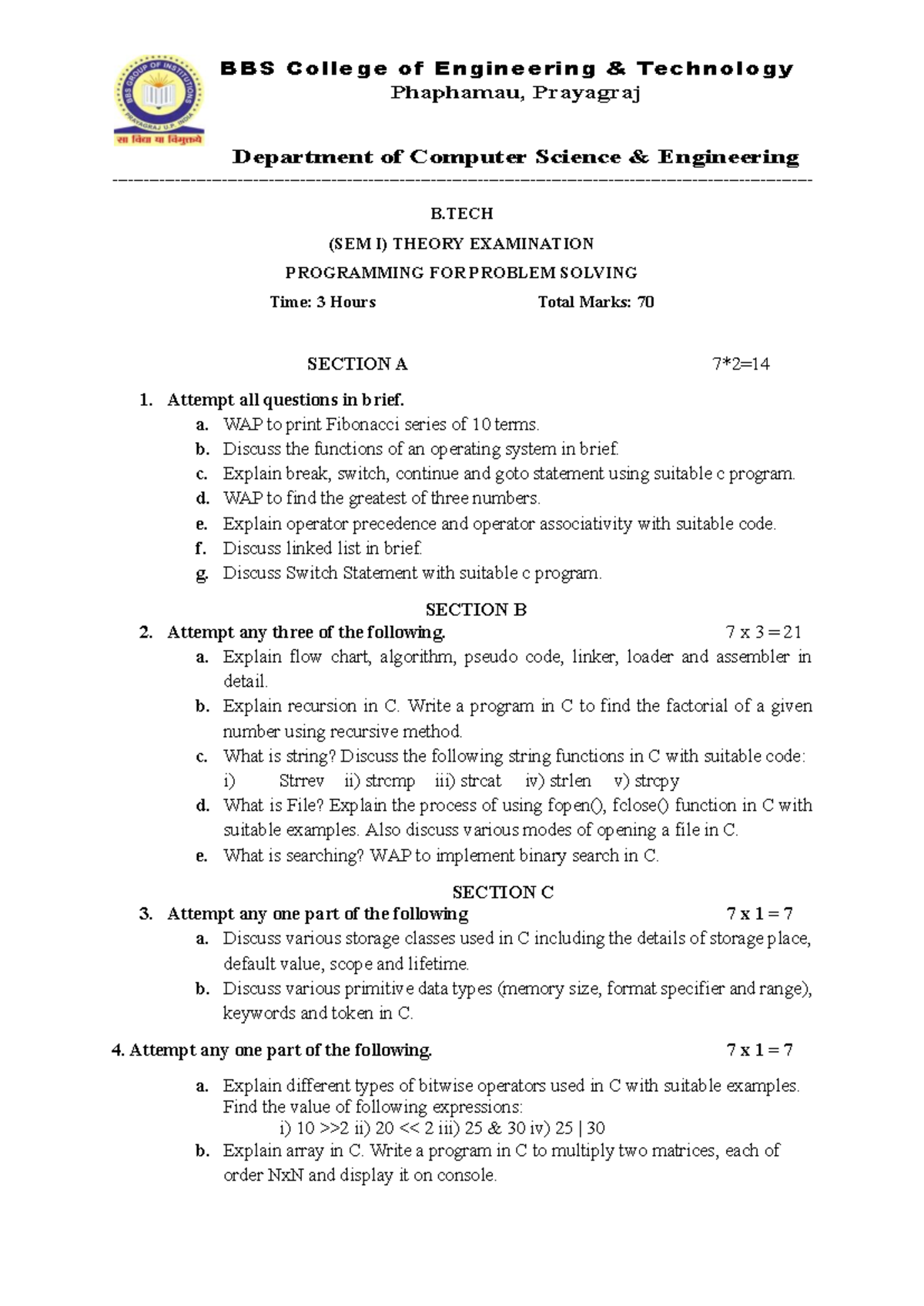 Sample QP -PPS - Pps - BBS College of Engineering & Technology ...