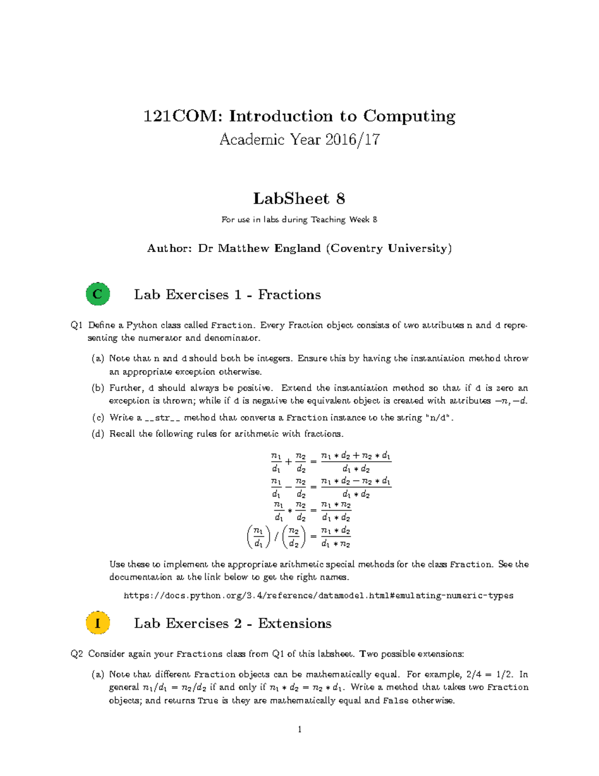 Lab Sheet 8 - 121COM: Introduction to Computing Academic Year 2016 ...
