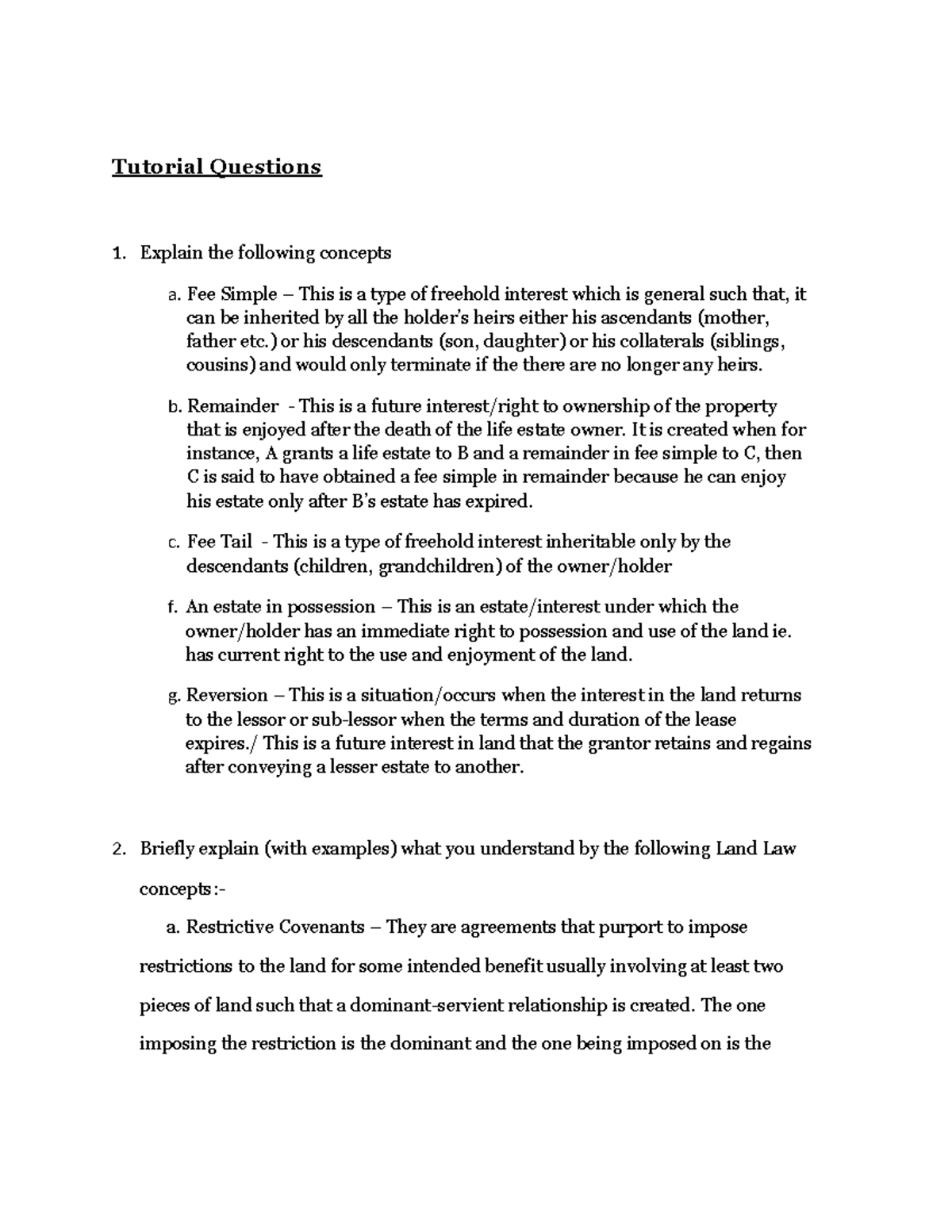 Land Law Tutorial Questions 1: Key Concepts Explained - Studocu
