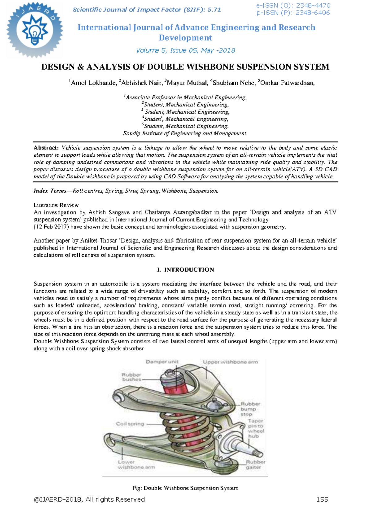 Design & Analysis of Double Wishbone Suspension System - IJAERD Volume ...