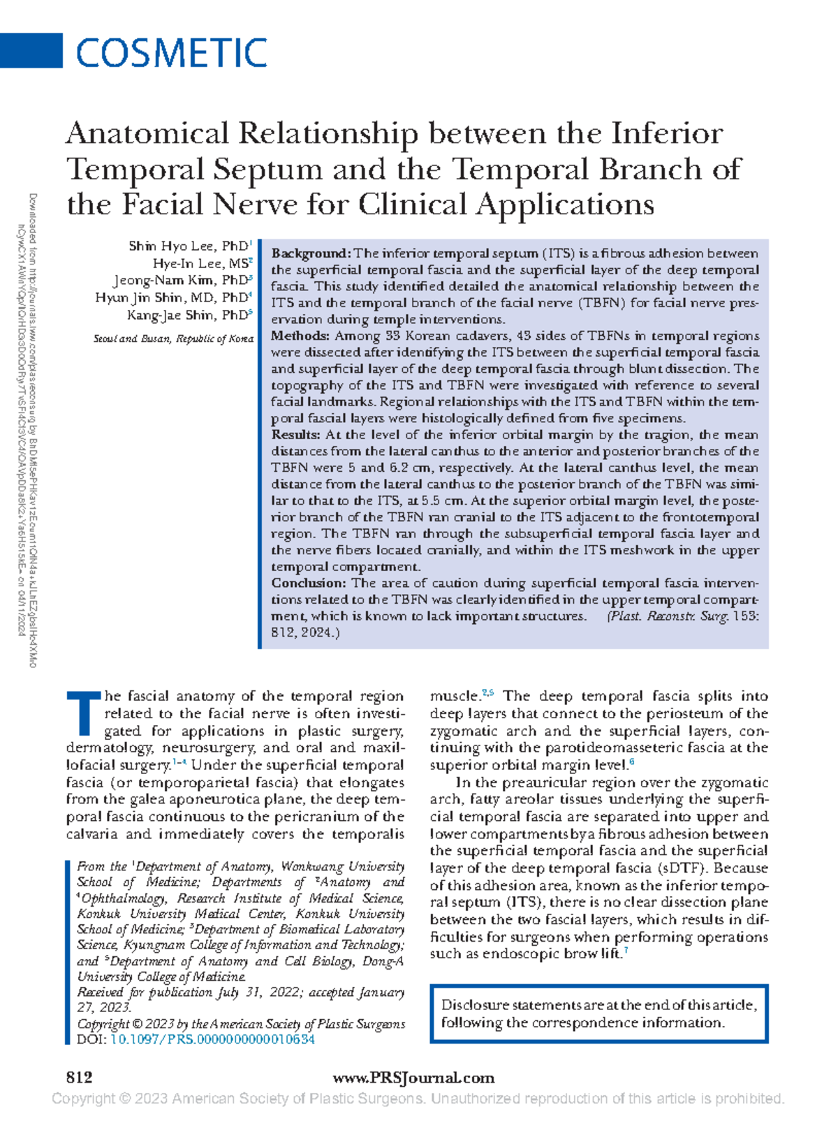 Anatomical Study of the Inferior Temporal Septum & Facial Nerve - PRS ...
