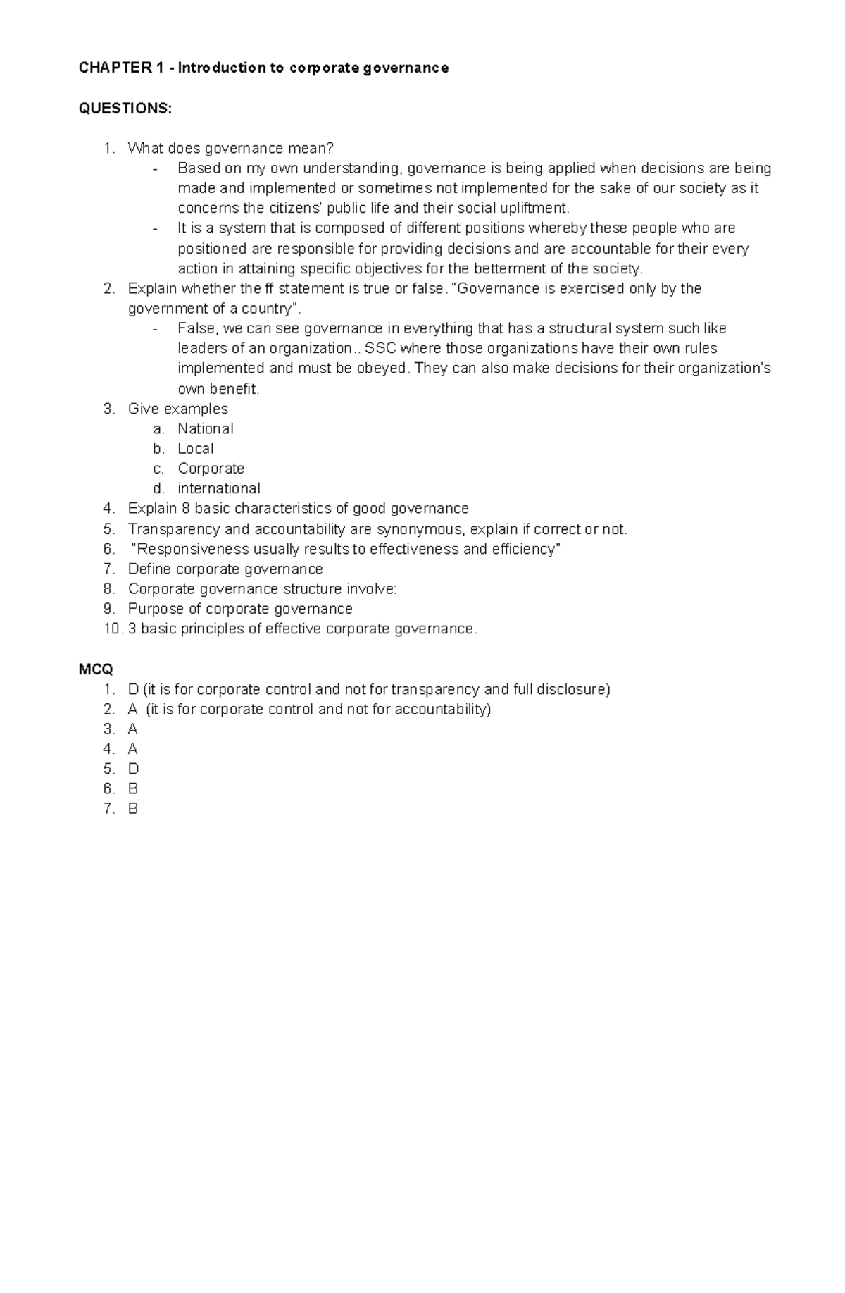 Corporate Governance Introduction Notes - Overview and Key Concepts ...