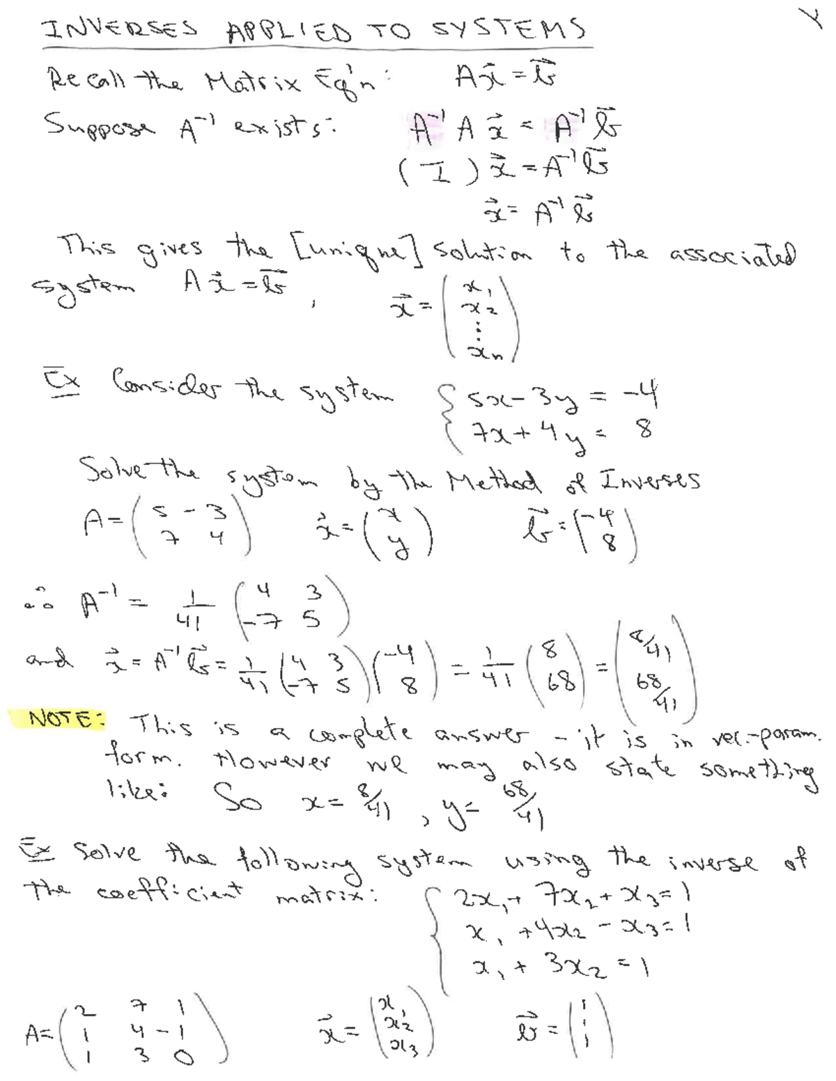 Notes on Applications of Inverses & Determinants (Cramer's Rule) - Studocu