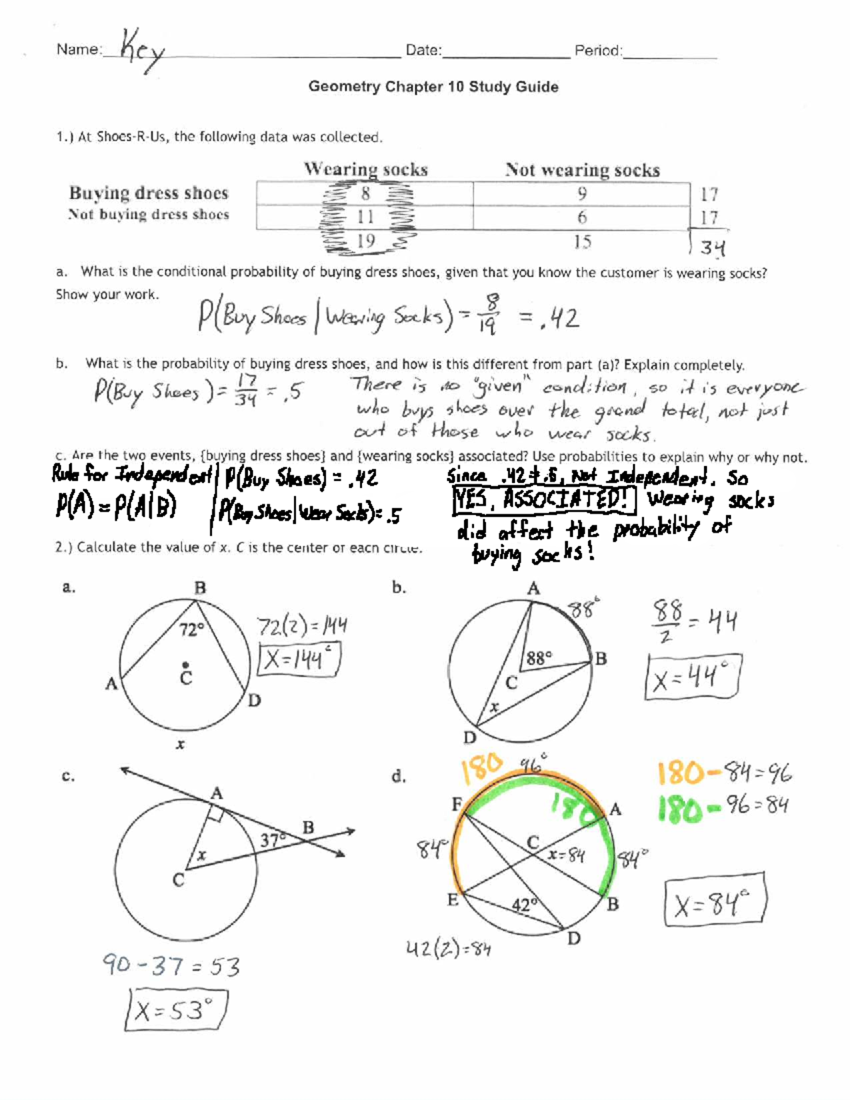 Geometry Chapter 10 Study Guide Answers: Conditional Probabilities ...