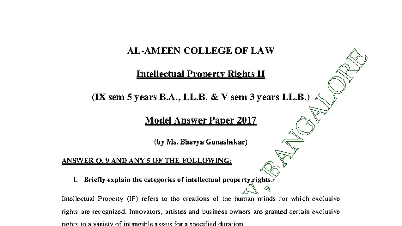 Intellectual Property Rights II Model Answer Paper (IPR 2017) - Studocu